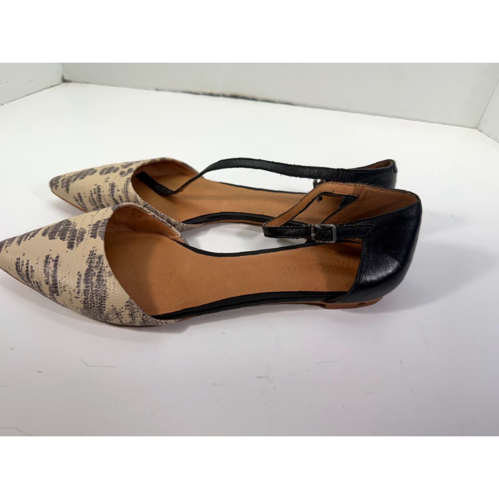 Madewell Madewell Beatrice Flats Womens 8.5 Beige Black Lizard Print Ankle Strap Pointed Toe D'orsay Flat Shoes Women Size US 9 / IT 39 - 7 Thumbnail
