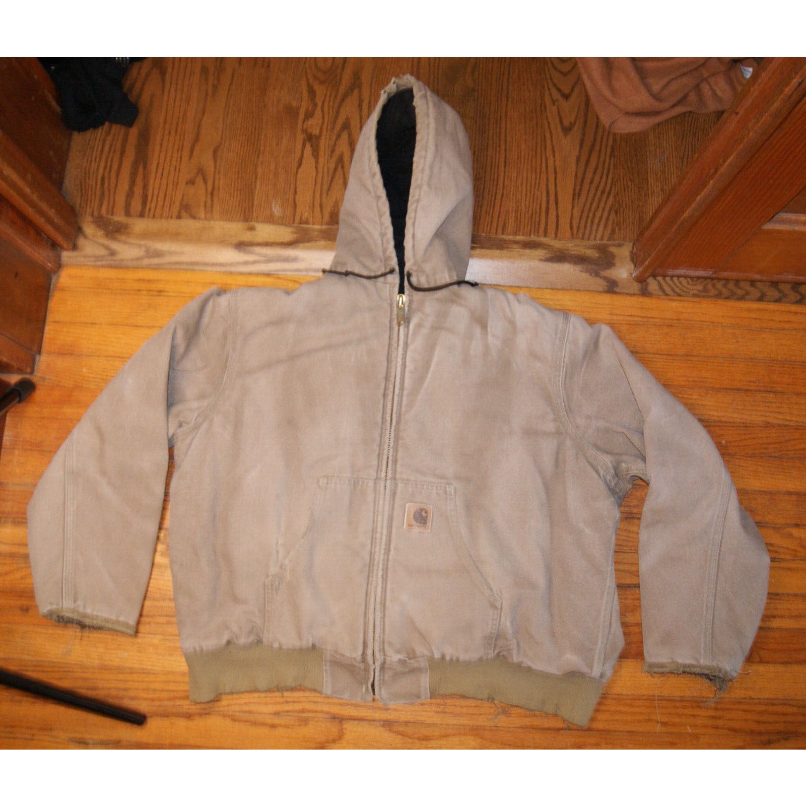 Carhartt VTG Carhartt Hooded Fleece Lined Canvas Coat XL Distress USA Size US XL / EU 56 / 4 - 1 Thumbnail