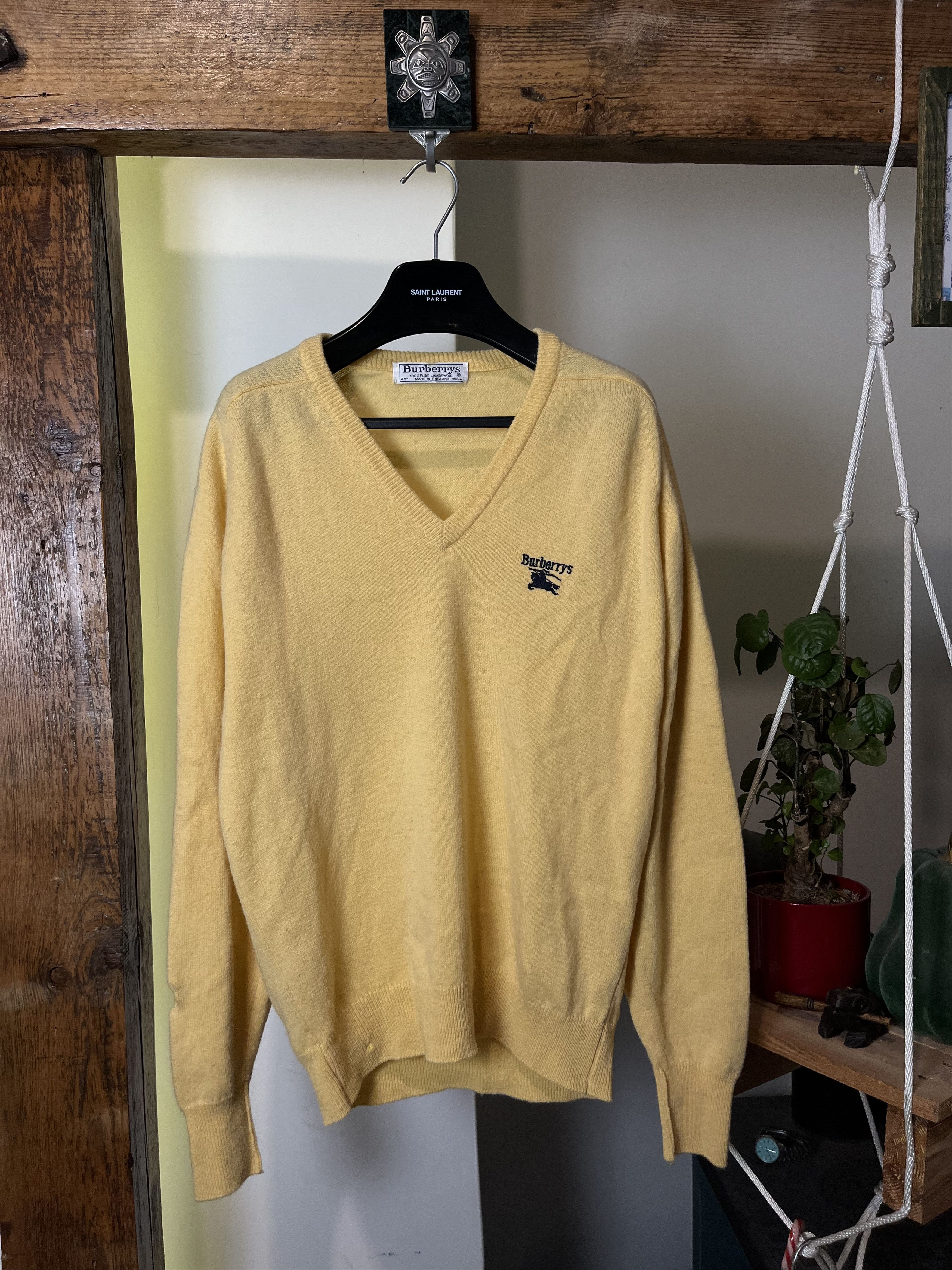 Burberry × Vintage 80s Burberrys Yellow Wool Knitted Sweater Size US M / EU 48-50 / 2 - 1 Thumbnail