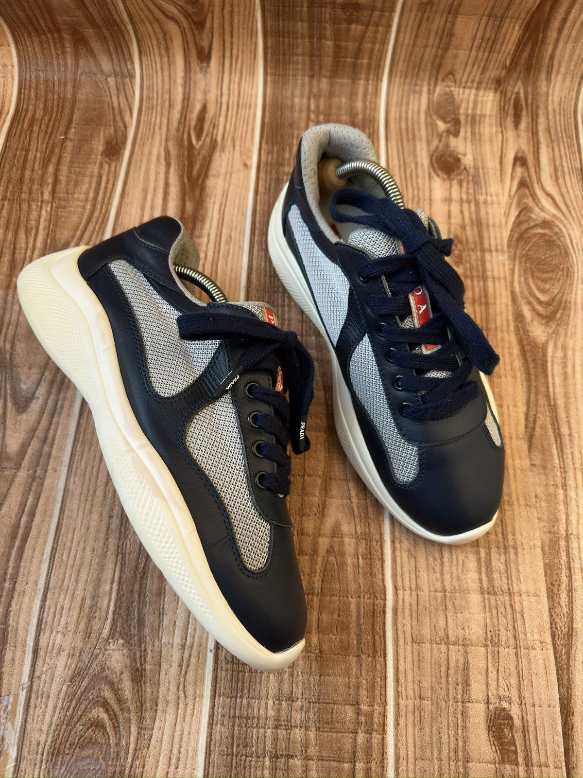 Prada Prada Americas Cup Blue Leather Low Top Sneaks Size US 6 / EU 39 - 14 Thumbnail