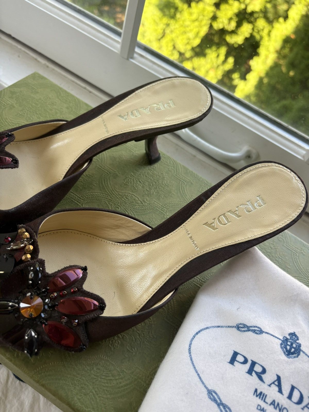 Prada Prada heels jewel sequin pointed toe mule kitten Size US 7 / IT 37 - 2 Thumbnail