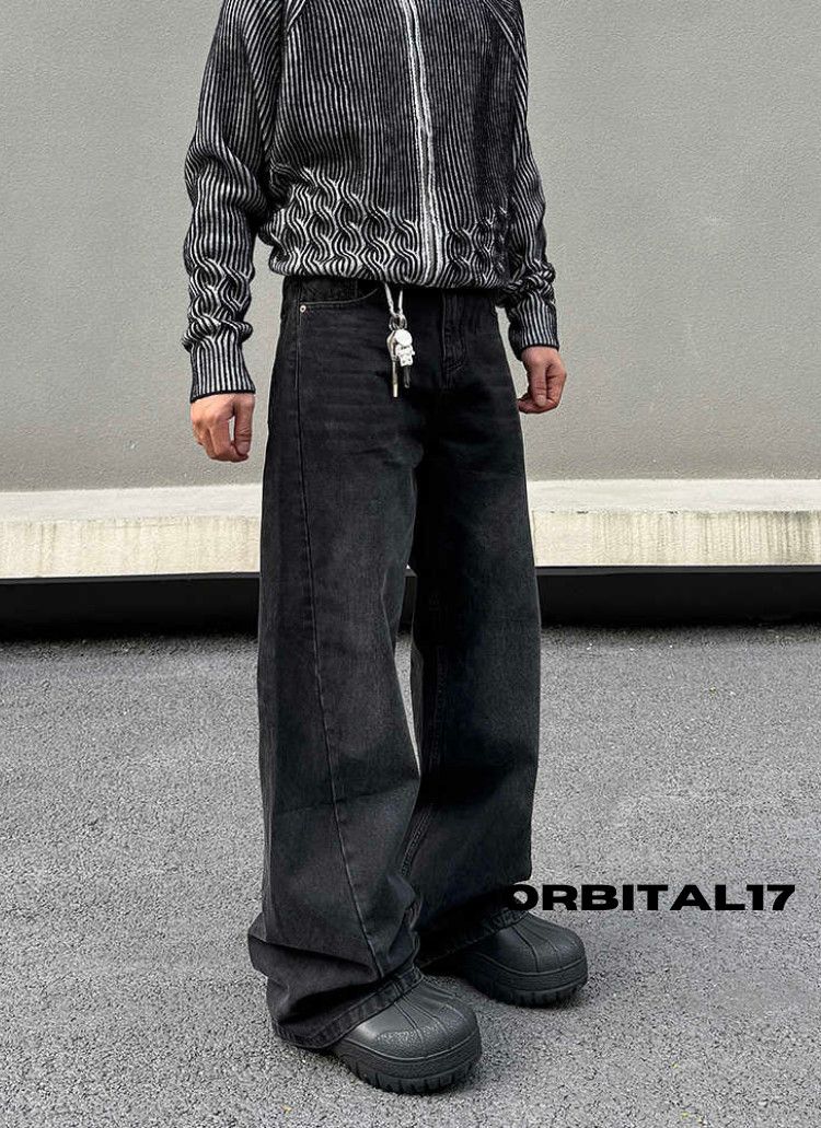Black Baggy Wide Leg Jeans Stacked Jeans