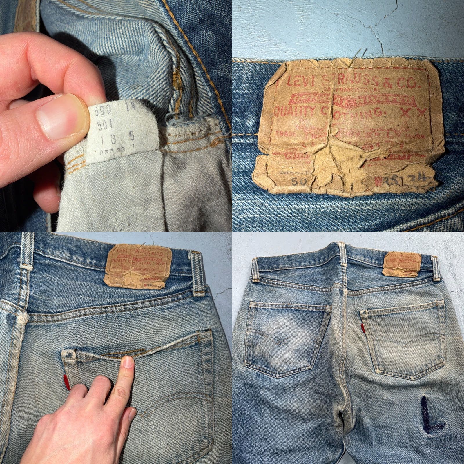 Levi's VINTAGE Levi's 501 Jeans Light Wash 35x34 80s USA Selvedge 5-Pocket Denim Straight Mens Blue Cotton Belted Distressed N/A Size US 35 - 10 Thumbnail