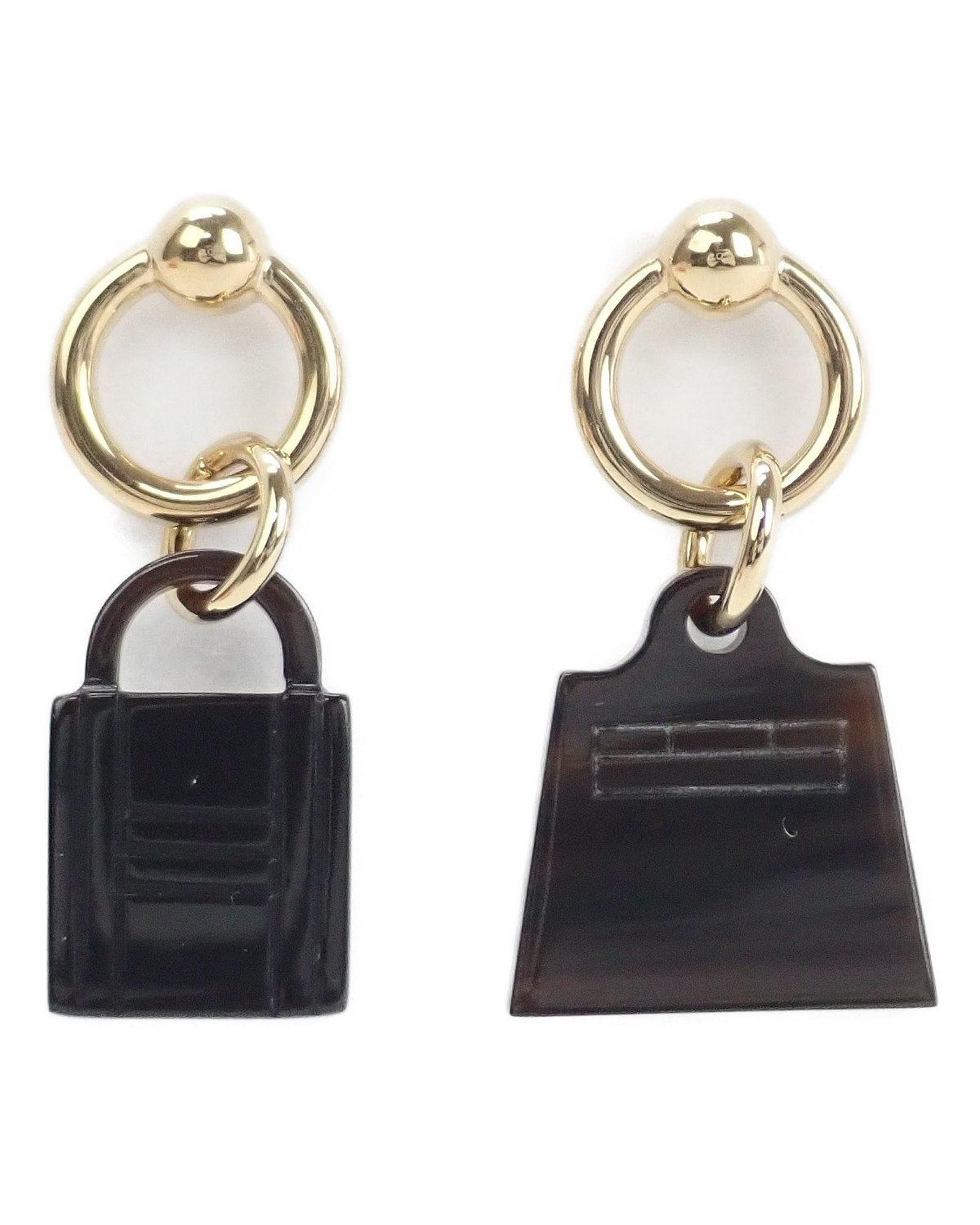 image of Hermes Horn Amulet Earrings in Brown, Women's