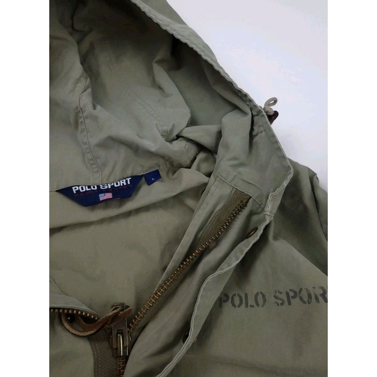 Vintage VINTAGE Polo Sport Ralph Lauren USA Flag Parka Jacket Military Army Wool? No Cotton Beige Mens L Parka Weathered -100% authentic Size US L / EU 52-54 / 3 - 4 Thumbnail