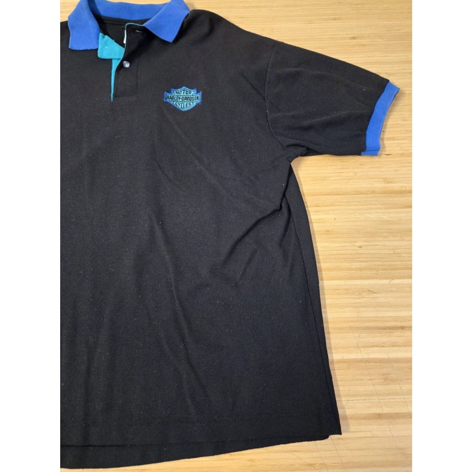 Harley Davidson VINTAGE Harley-Davidson Polo Shirt Mens XL Black Short Sleeve Button-Down Collar Pocket Cotton Polo Shirt Men XL Black Harley-Davidson Size XL / US 12-14 / IT 48-50 - 2 Thumbnail