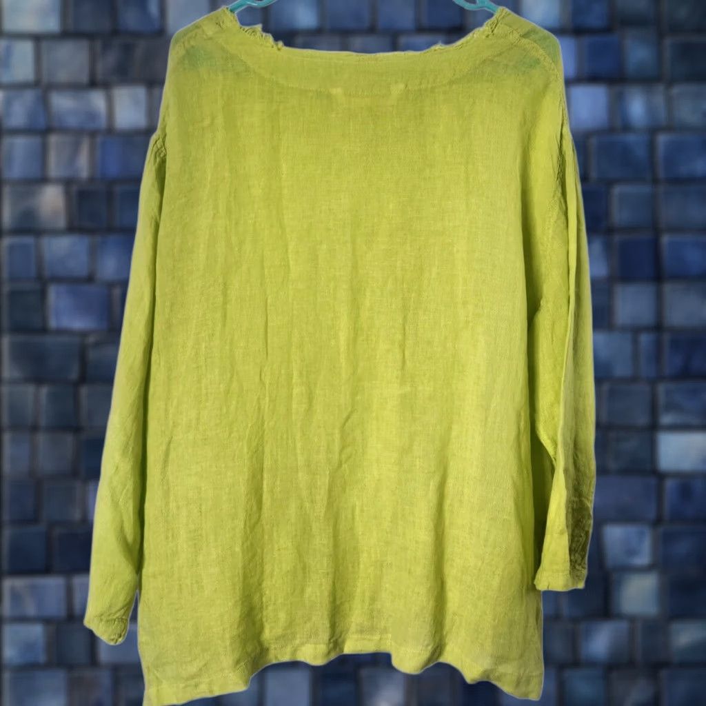 Vintage Luna Luz Womens S Blouse Linen Yellow Long Sleeve Oversized Shirt Top Size S / US 4 / IT 40 - 1 Thumbnail
