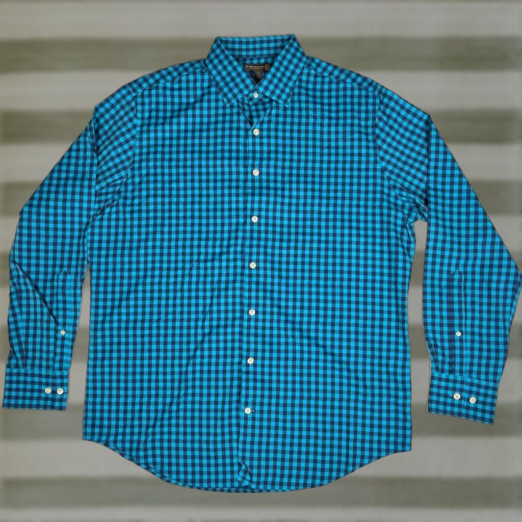Peter Millar Peter Millar Summer Comfort Button-Up Shirt Check Long Sleeve Sz L Blue Mens Shirt Size US L / EU 52-54 / 3 - 1 Thumbnail