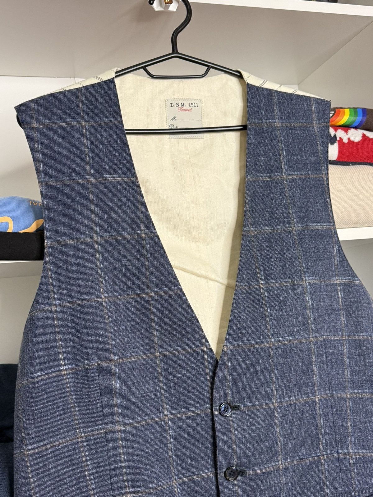 L.B.M. 1911 L.B.M. 1911 check pattern blue mens wool vest Size US L / EU 52-54 / 3 - 3 Thumbnail
