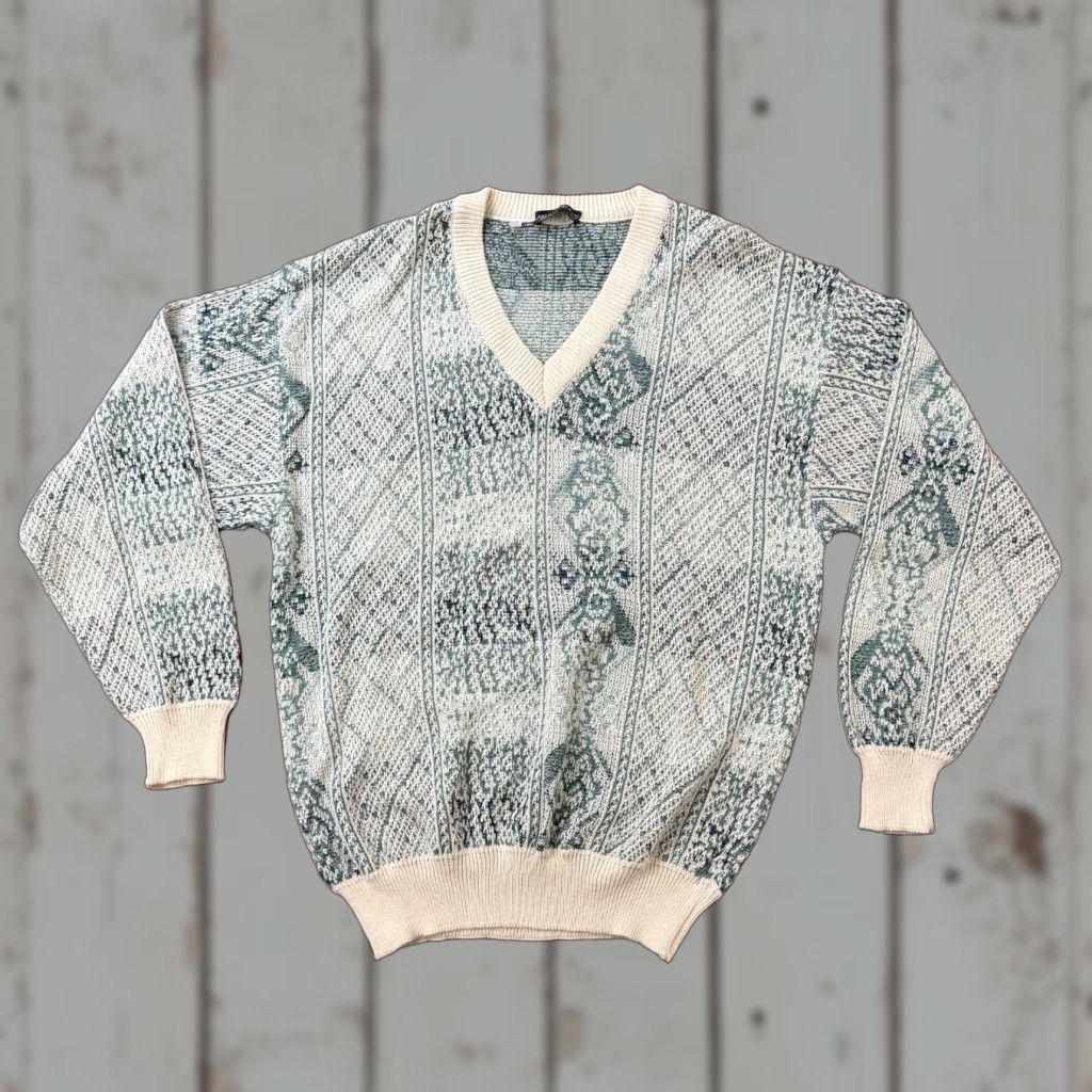 Vintage Bruno Ferrari Sweater Men L Green Knit V-Neck Pullover Long Sleeve Made in Italy Size US L / EU 52-54 / 3 - 1 Thumbnail