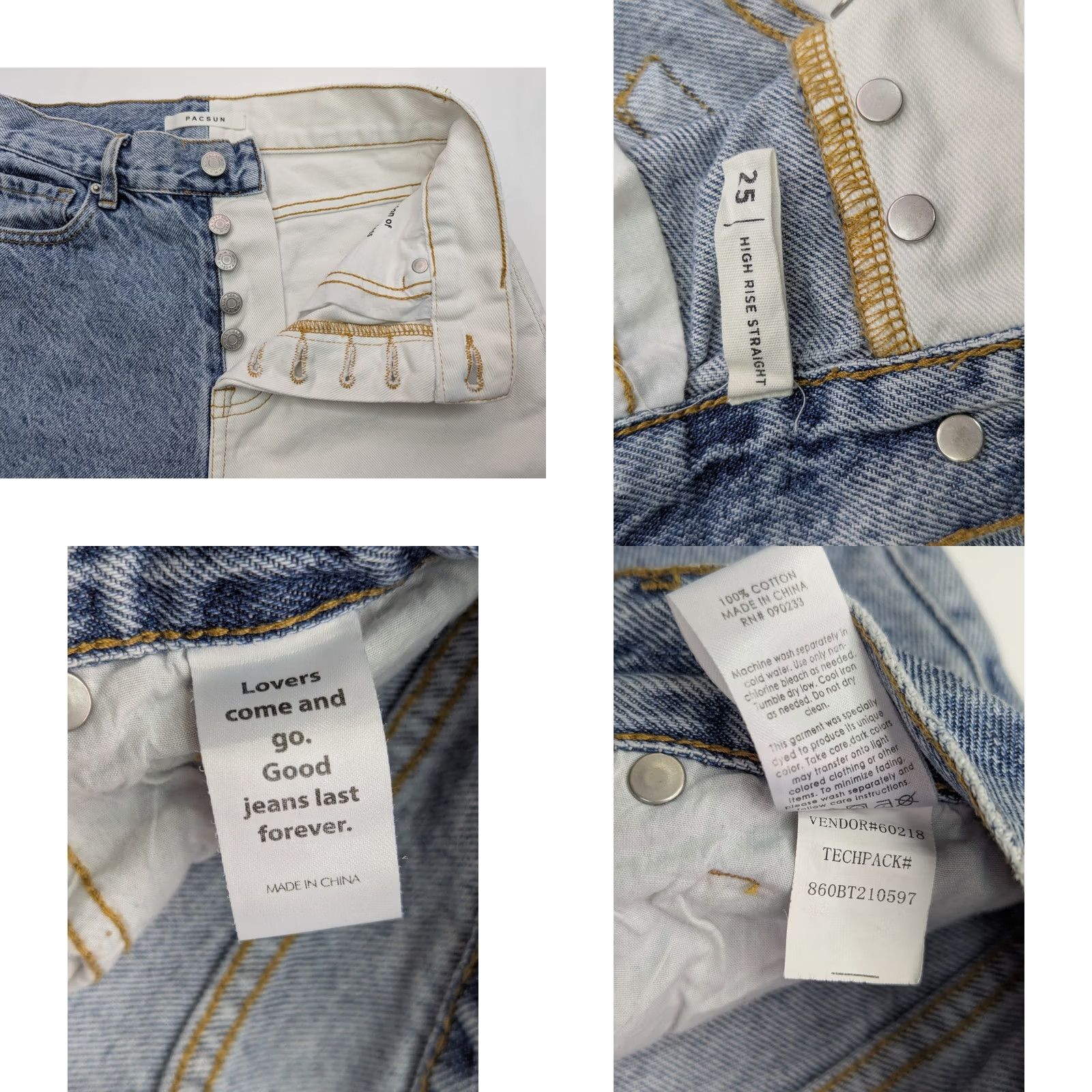 Pacsun PacSun Two Toned High Rise Straight Jeans Women 25 Inseam 27 Distressed Blue Regular 5-Pocket Cotton Denim Jeans Size 42" / US 20 - 8 Thumbnail