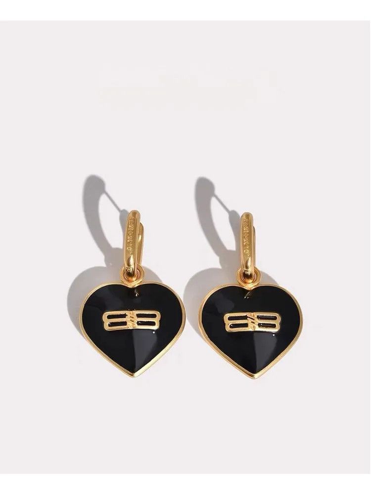 Balenciaga o1mt1gz1224 Size: OS / BB Icon Heart Earrings in Black/Gold Size ONE SIZE - 1 Thumbnail