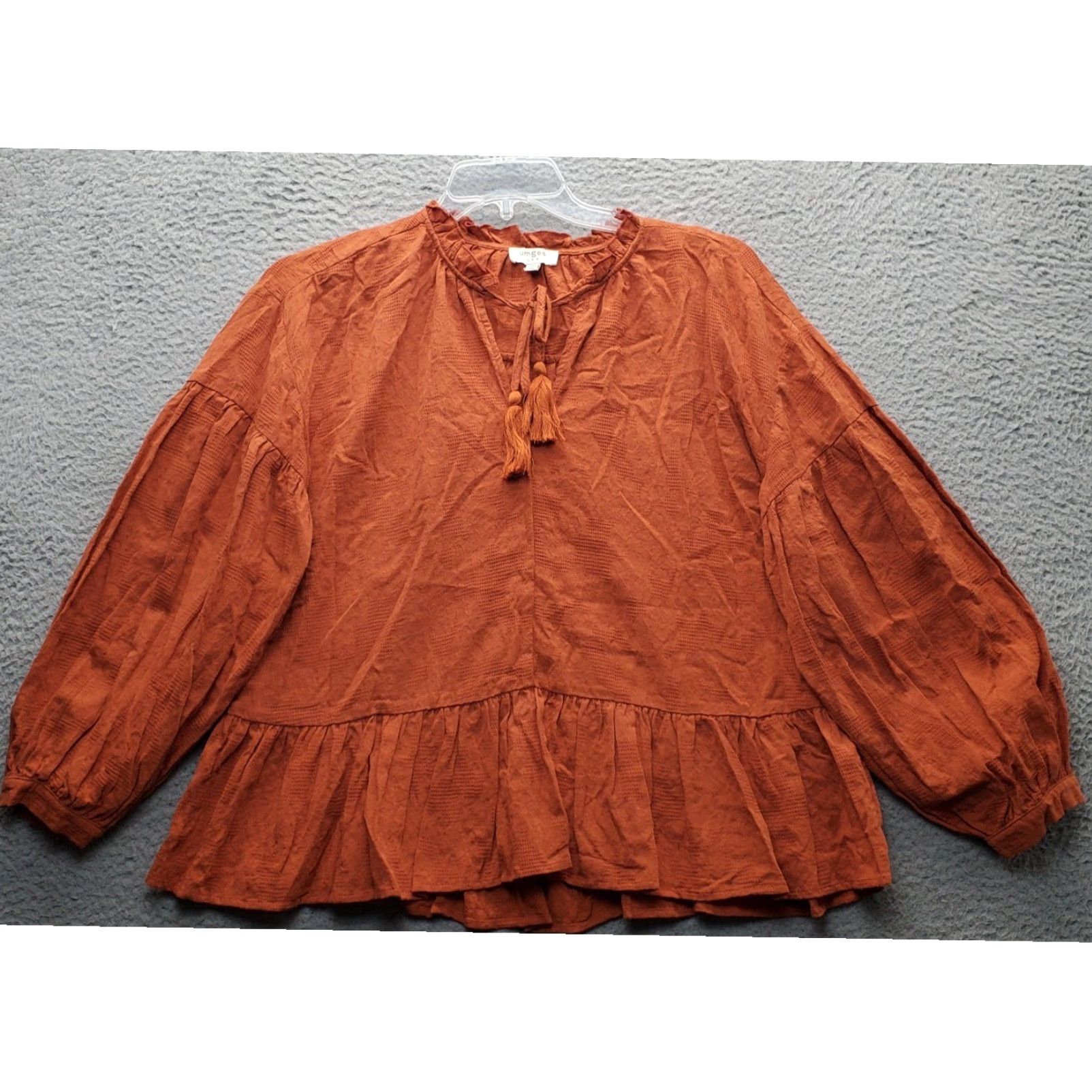 Vintage UMGEE Blouse Top Womens S Orange Ruffle Hem Balloon Sleeve Tie V-Neck Shirt Size S / US 4 / IT 40 - 2 Thumbnail