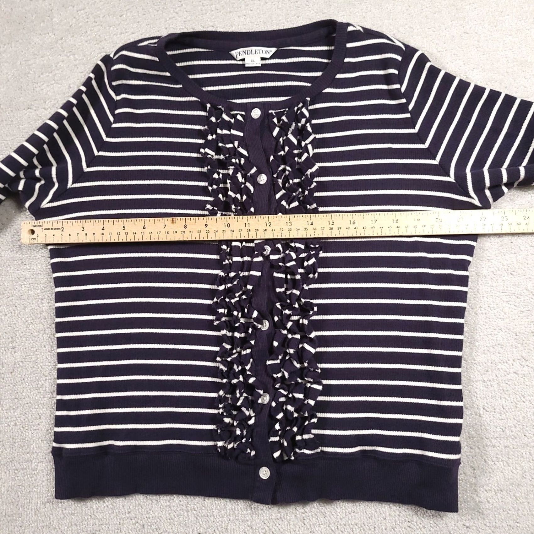 Pendleton Pendleton Sweater Cardigan Women XL Navy Blue White Striped Knit Round Neck Size XL / US 12-14 / IT 48-50 - 3 Thumbnail