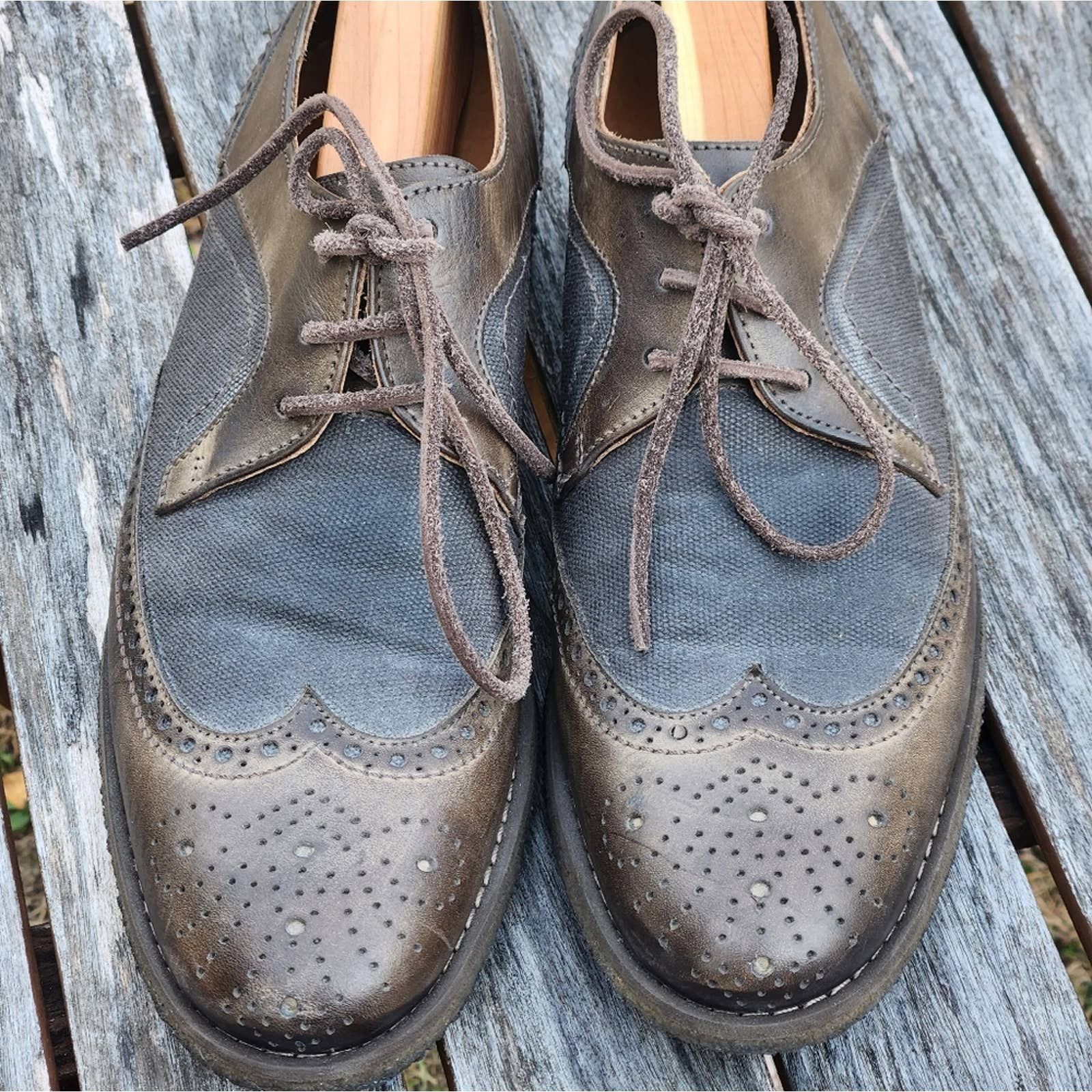 John Varvatos John Varvatos Leather Canvas Spectator Wingtip Brogue Shoes Grailed