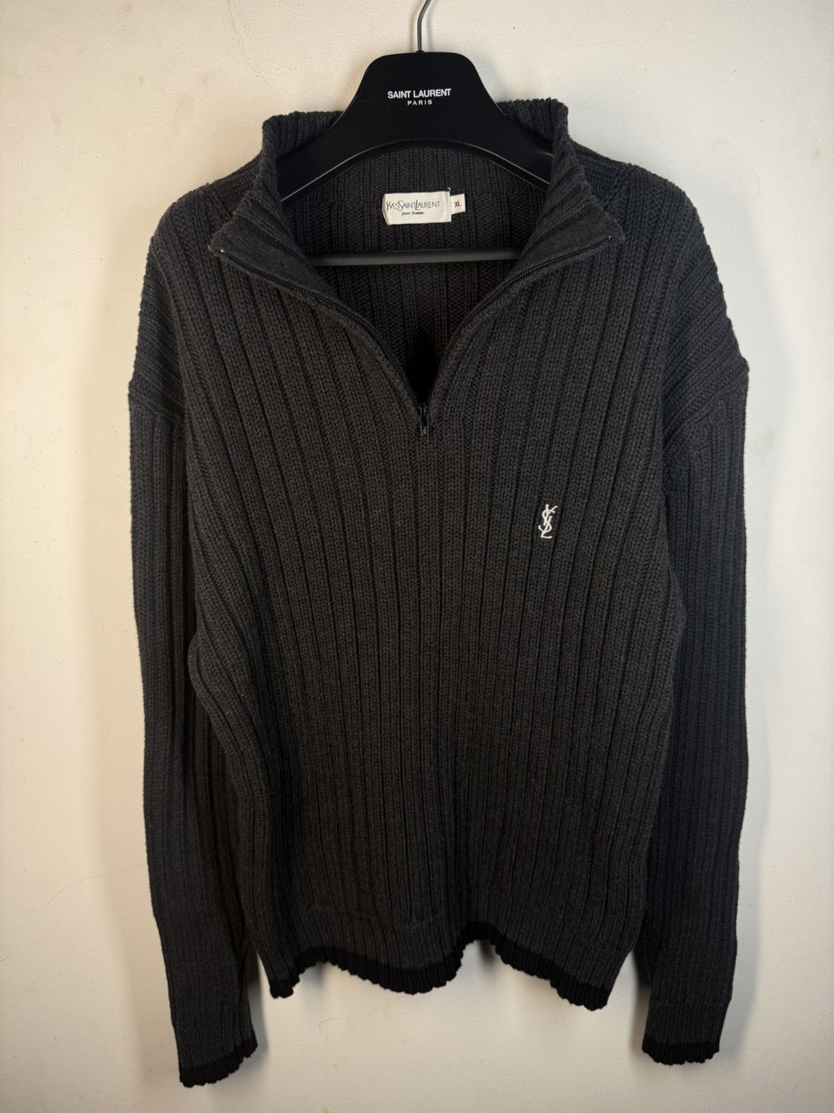 Heavy YSL Sweater Knit Zip Dark Grey Thick