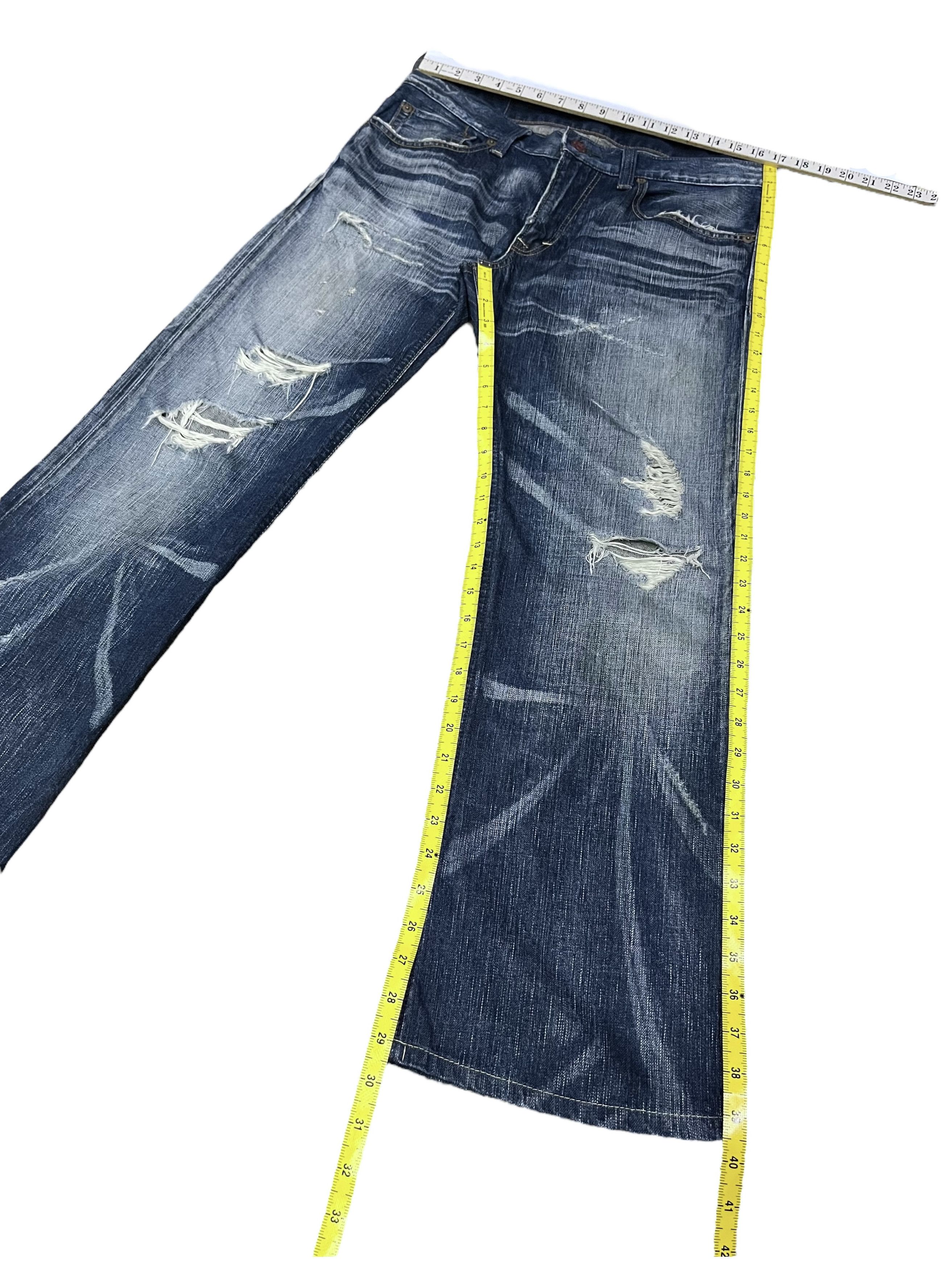 Kapital Edwin 503 Blue Trip Distressed Ripped Flare Jeans Y2K Japan Size US 34 / EU 50 - 15 Thumbnail