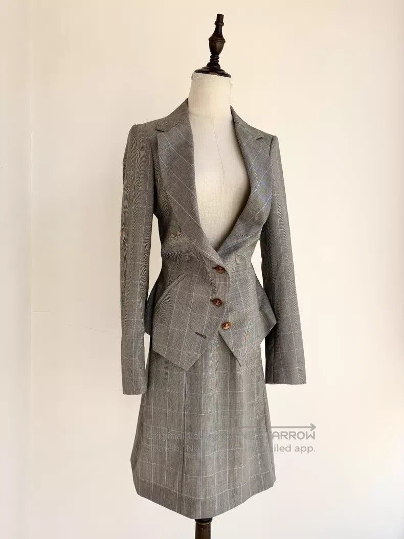 Vivienne Westwood Vivienne Westwood Blue Grey Plaid Waist Cinched Wide Colla Size S / US 4 / IT 40 - 1 Thumbnail