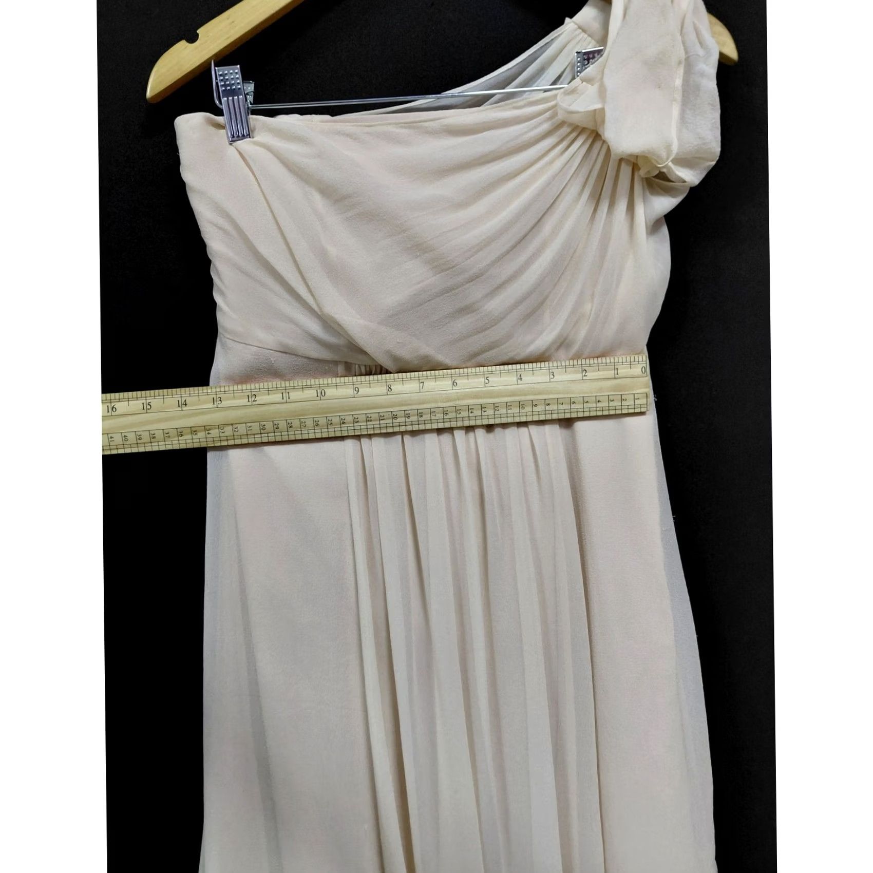 Ann Taylor ANN TAYLOR PETITES Silk One Shoulder Dress Cream Solid Sleeveless Women Size 2P Size XS / US 0-2 / IT 36-38 - 7 Thumbnail