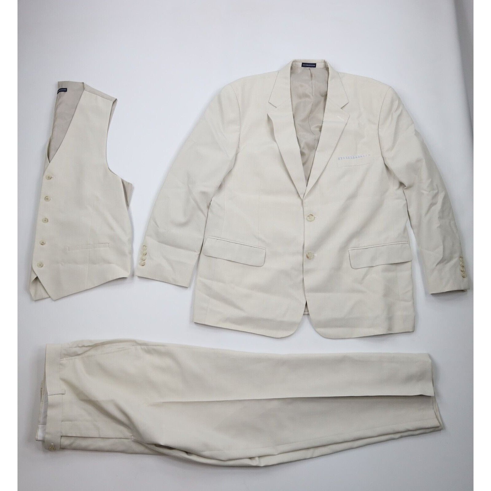 Vintage Streetwear Lightweight 3 Piece Wedding Suit Beige Size 46R - 1 Thumbnail