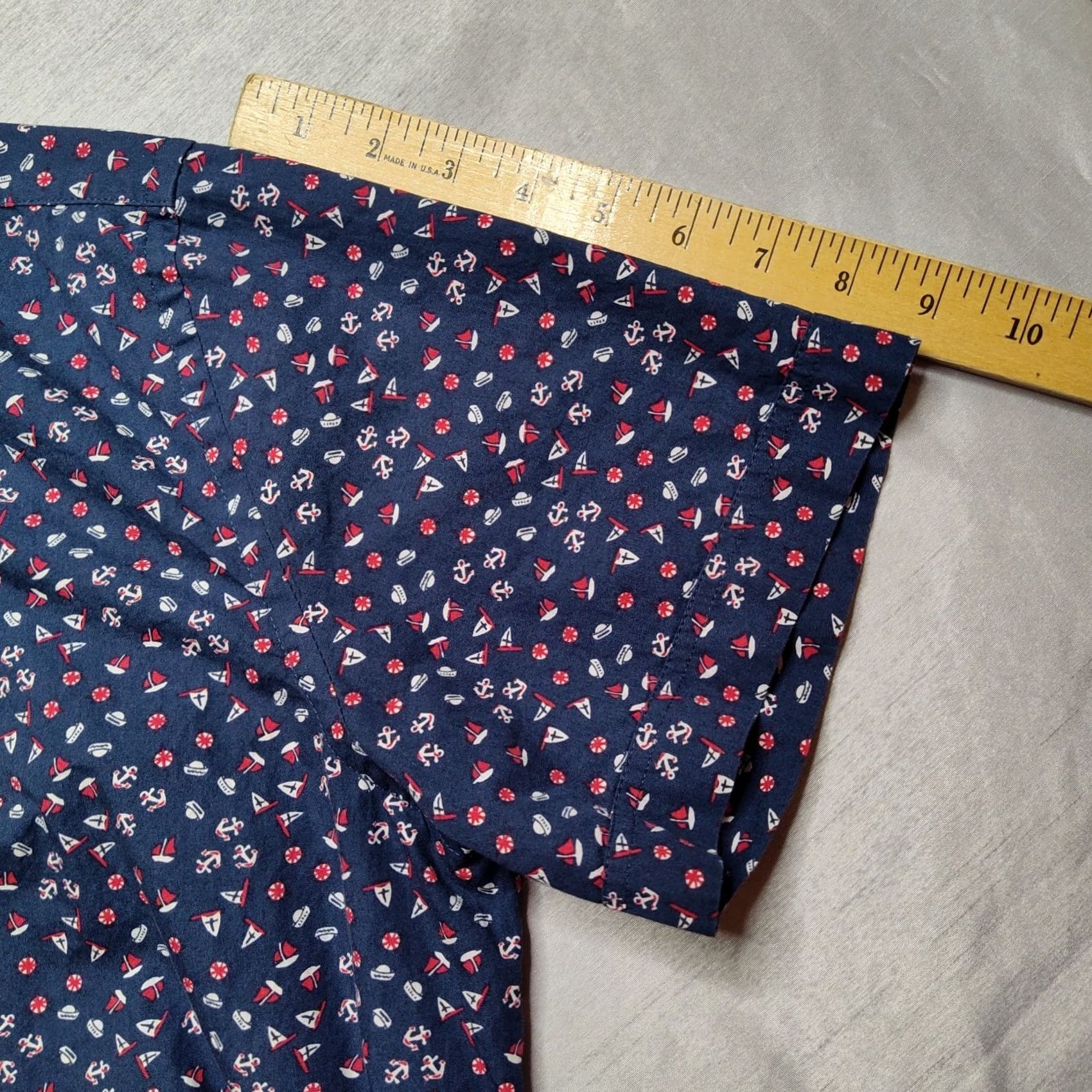 Vintage Charleston Threads Men Button-Up Shirt Geometric Sail Boat Anchors Navy Blue Cotton L Size US L / EU 52-54 / 3 - 7 Thumbnail