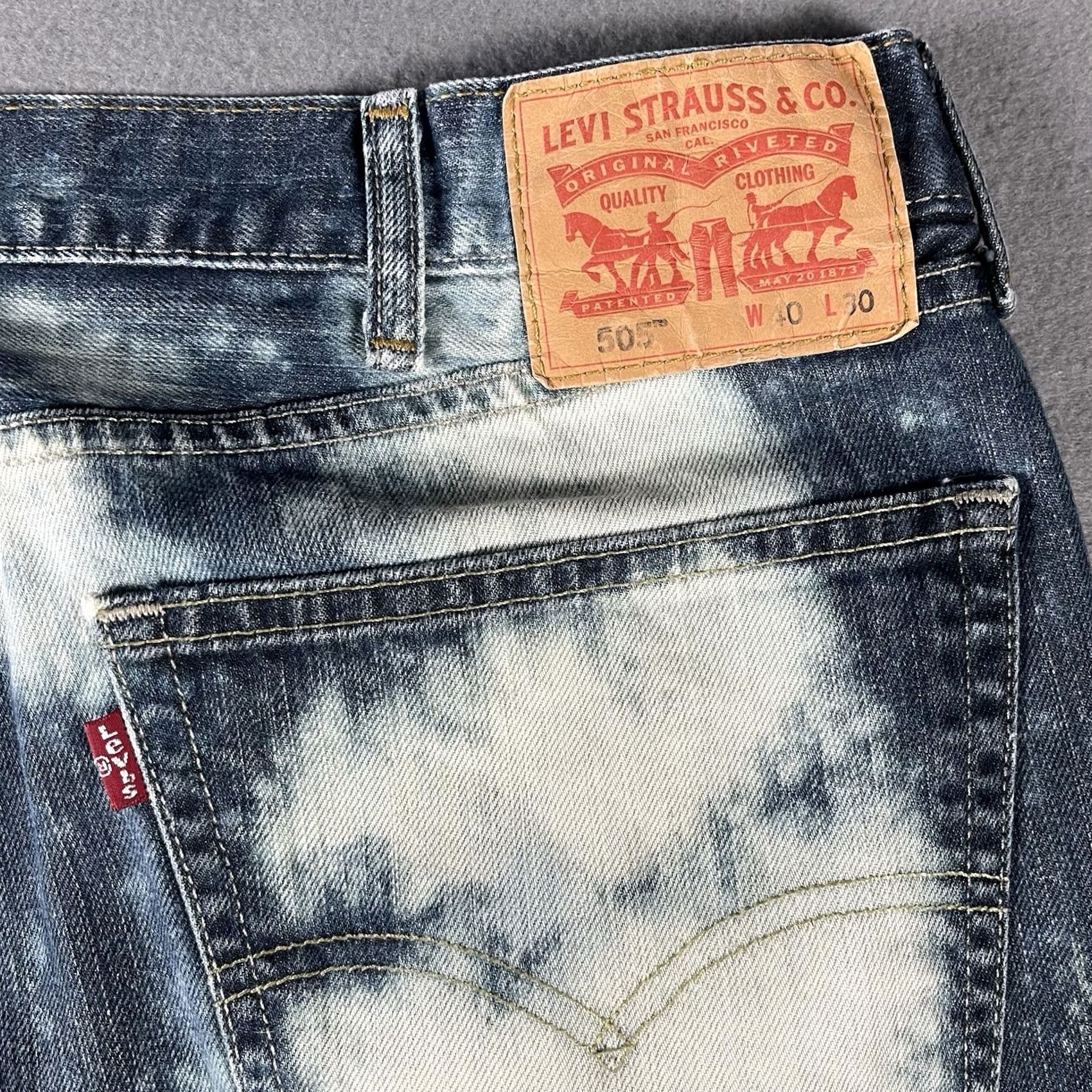 Denime Levis 505 Jeans 40x30 Acid Washed 80s 90s Rock N Roll Retro Denim Mens Size US 40 / EU 56 - 5 Thumbnail
