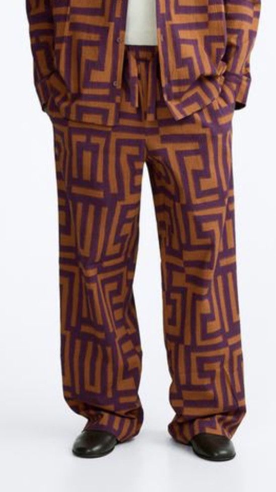 Zara Zara printed seersucker XCASA Josephine pants orange large Size US 42 / EU 58 - 2 Thumbnail