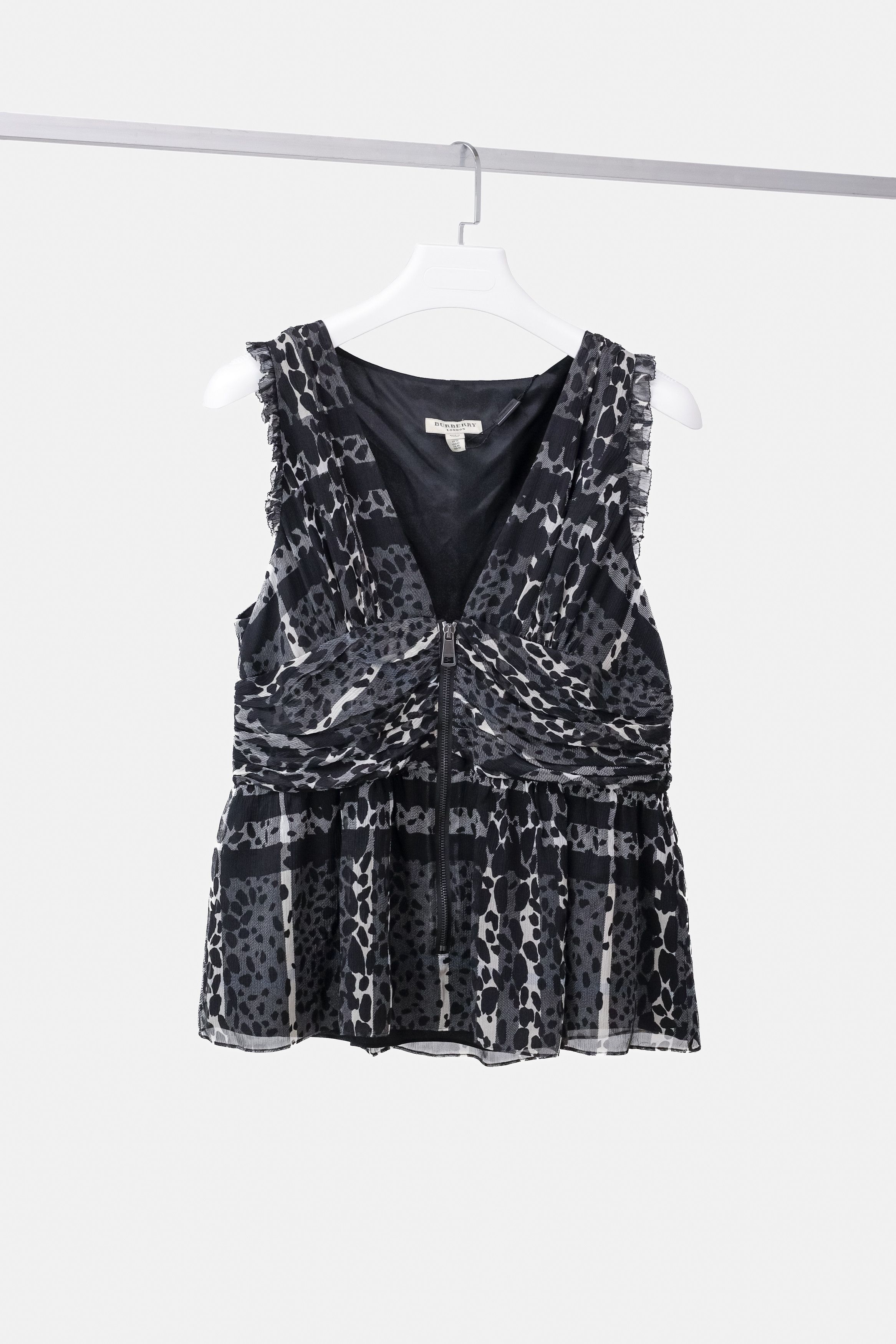 image of Burberry Beat Check Silk Peplum Tank in Grey, Women's (Size XL)