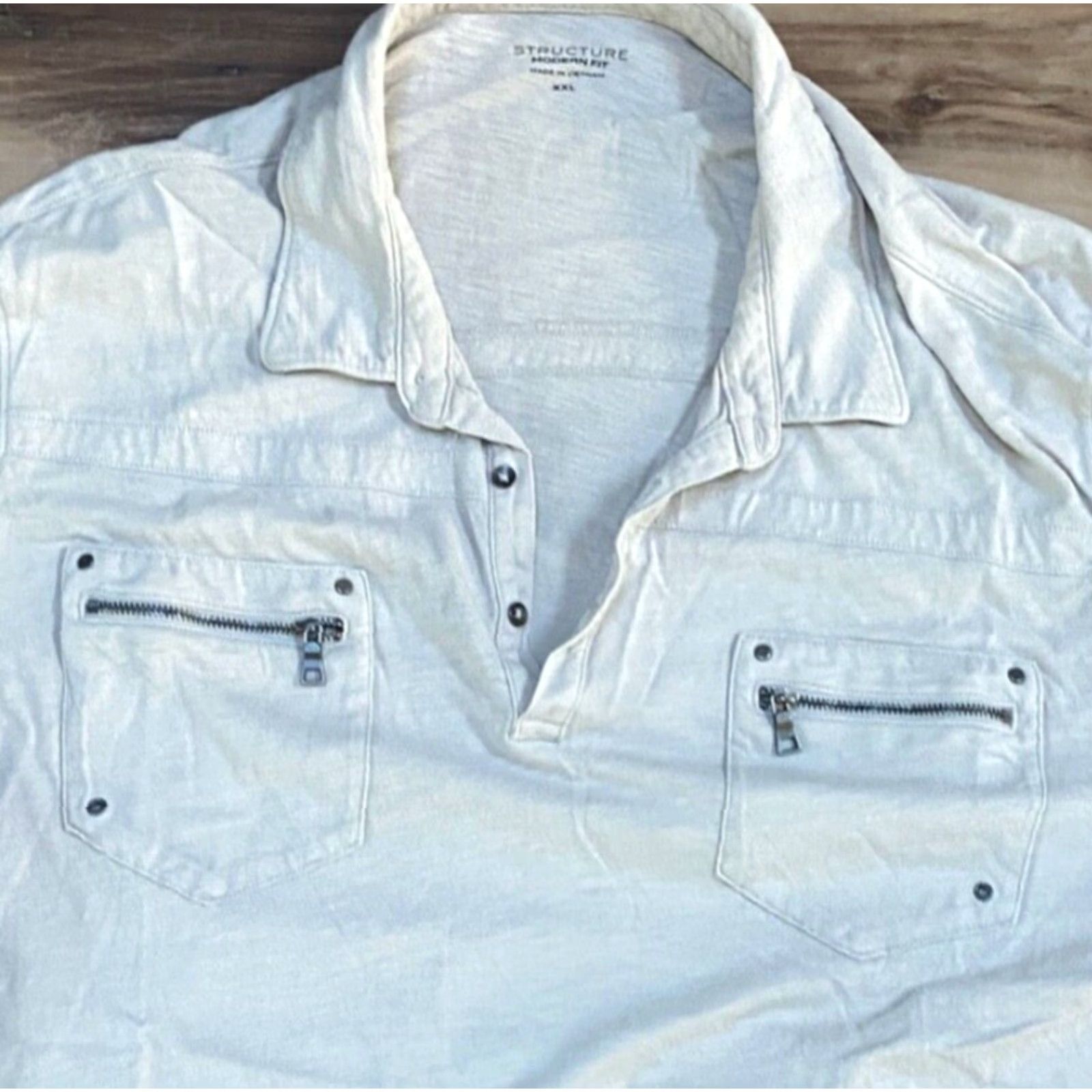 Vintage VINTAGE Structure Shirt Mens 2XL Beige Polo Short Sleeve Modern Fit Pockets Embroidered Knit Cotton Classic Polo Shirt Size US XXL / EU 58 / 5 - 2 Thumbnail