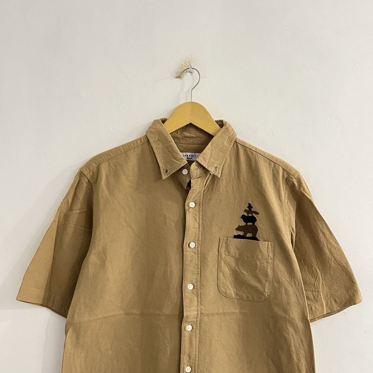 Japanese Brand Inherit Basic Brown Embroidered Button Up Shirt Size US L / EU 52-54 / 3 - 2 Thumbnail