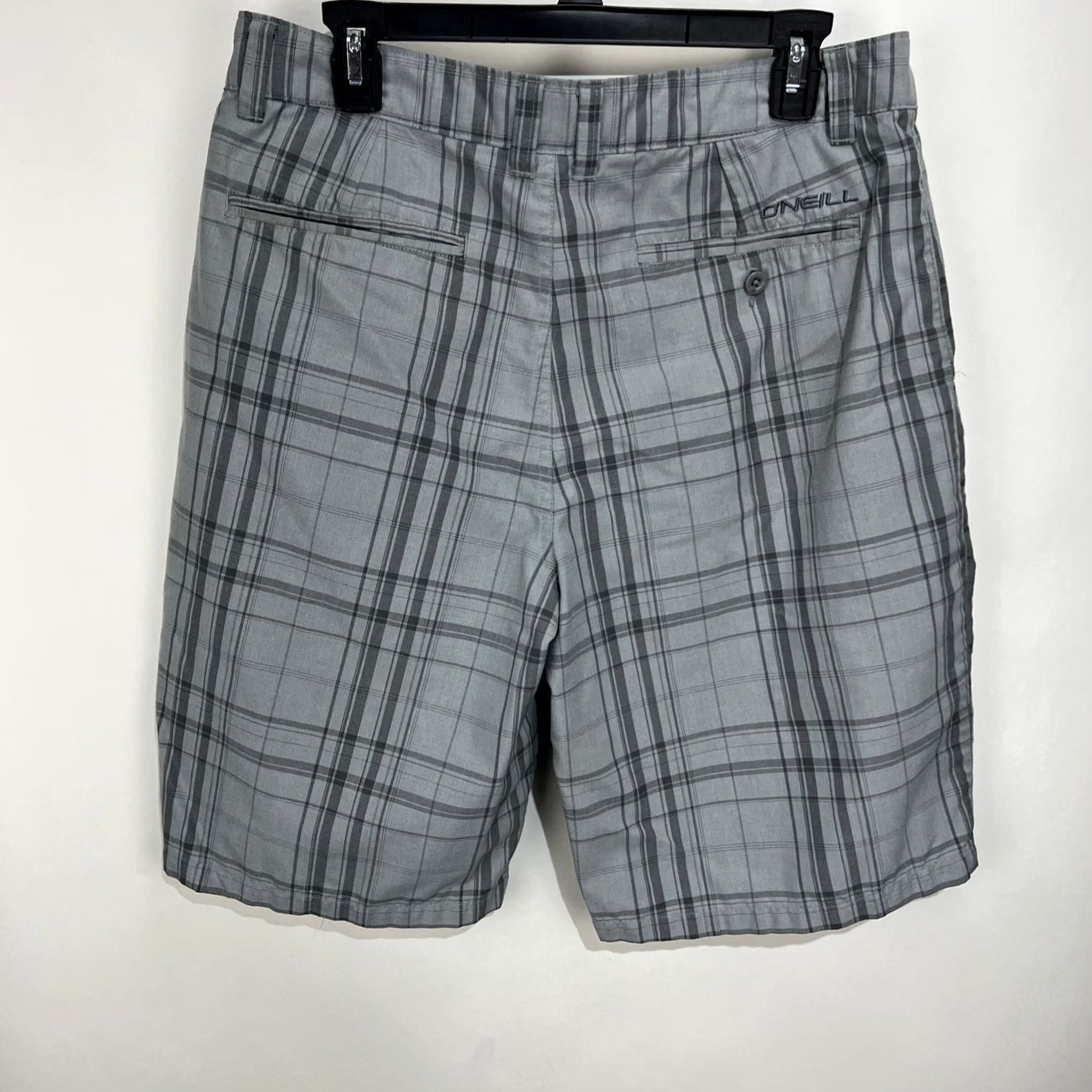 O'Neill O'Neill Mens First In Last Out Grey Black Plaid Shorts Sz 32 Casual Cargo Pockets Belt Loops Regular Rise 10-12 In Polyester/Viscose Summer Spring Men Size US 32 / EU 48 - 7 Thumbnail