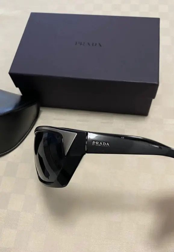 Prada × Vintage PRADA Sunglasses Rectangle Wrap Shield Metal Symbole RI927 Size ONE SIZE - 1 Thumbnail