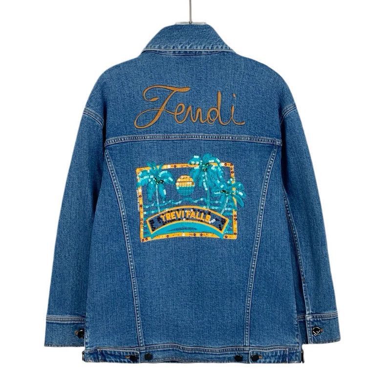 Fendi Fendi Blue Denim Jacket with Embroidery Size US M / EU 48-50 / 2 - 2 Thumbnail