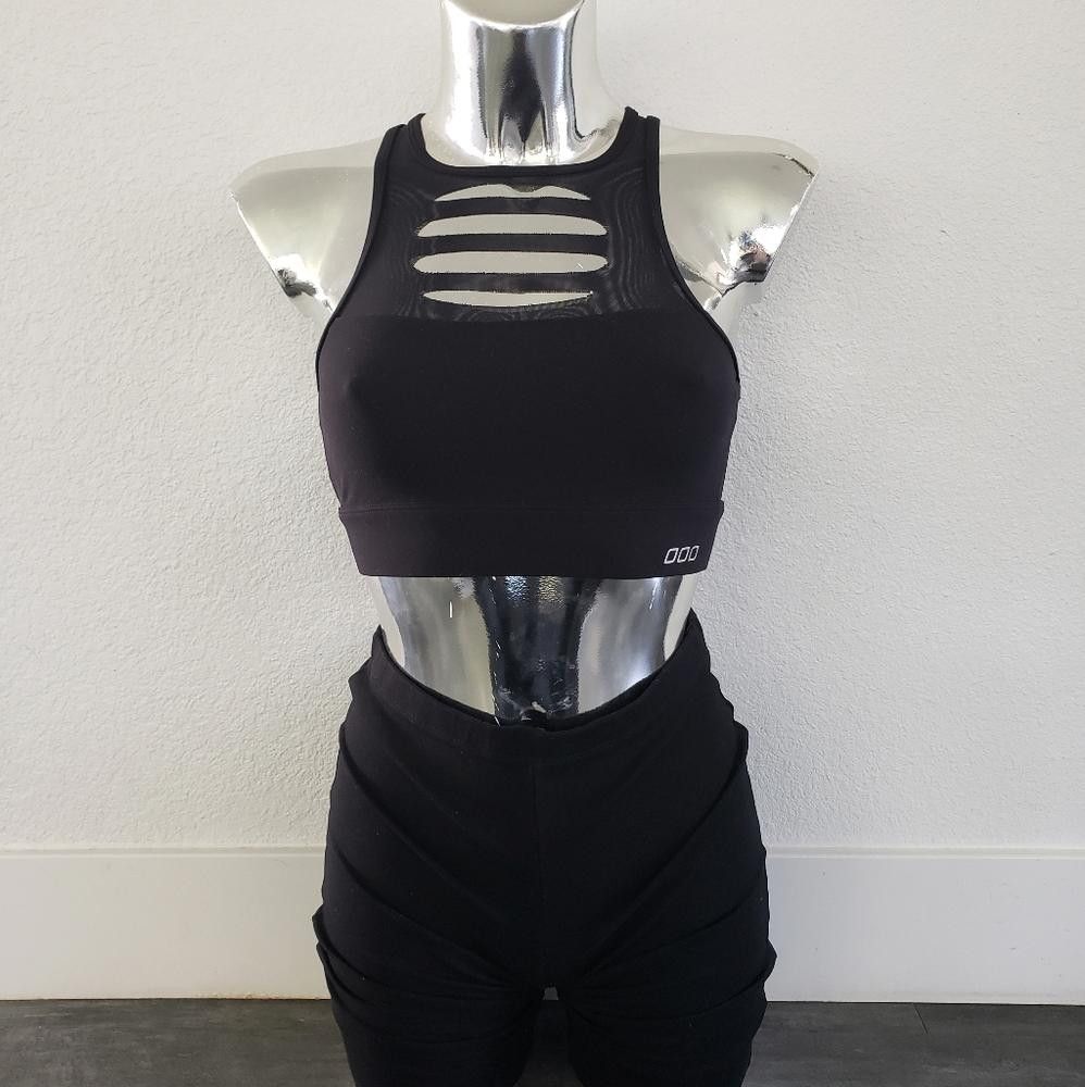 Designer Black Slit Detailed Lorna Jane Longline Sport Bra Size ONE SIZE - 1 Thumbnail