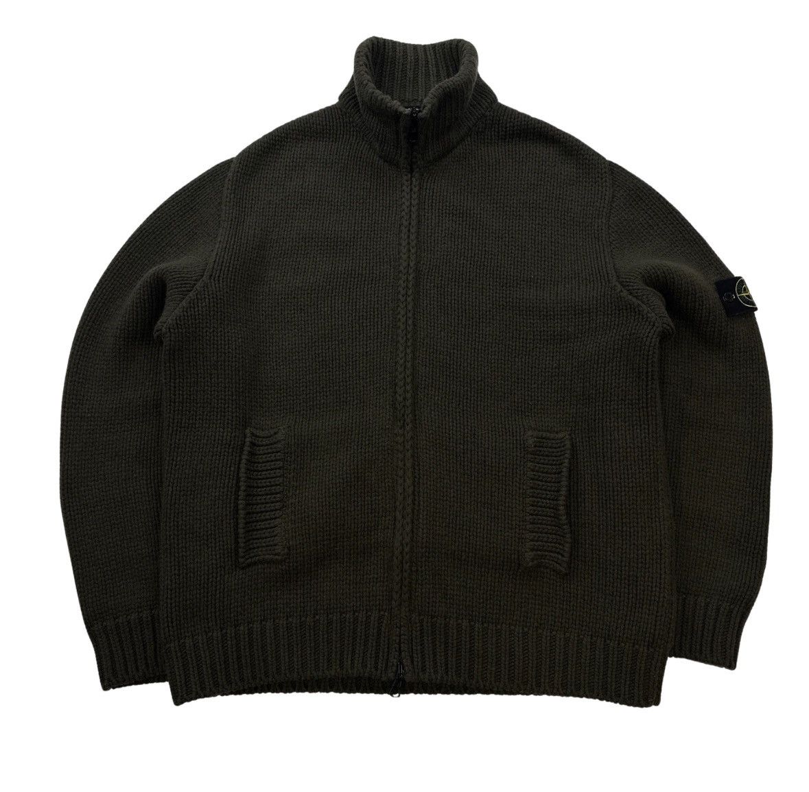 image of Stone Island 2003 Heavyweight Knitted Zip Up Jumper in Olive, Men's (Size 2XL)