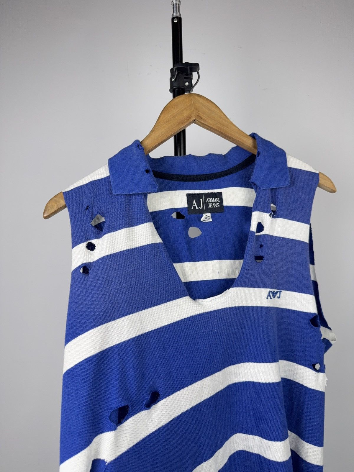 Armani Vintage 90s Armani Jeans Distressed Striped Polo Vest Y2K Size US L / EU 52-54 / 3 - 2 Thumbnail