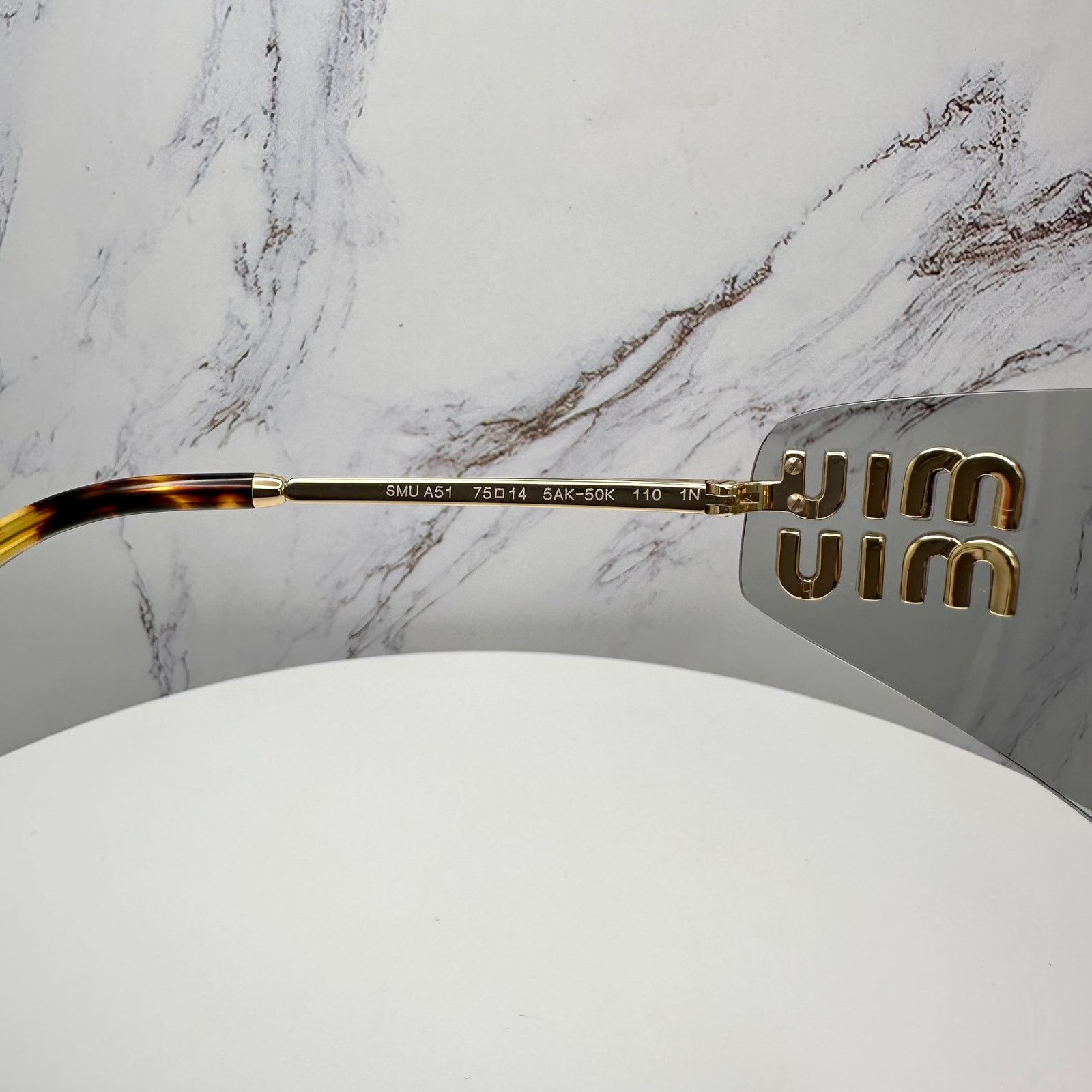 Miu Miu New MIU MIU Logo Sunglasses 2025 Runway Gold Slim Wrap Size ONE SIZE - 8 Thumbnail