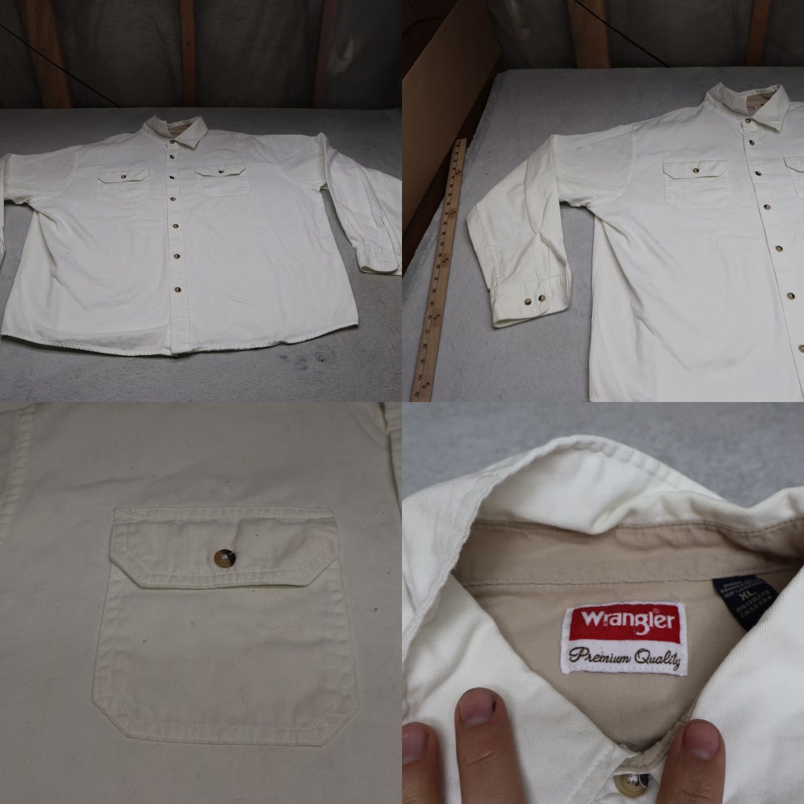 Wrangler Wrangler Cotton Work Shirt Mens XL White Long Sleeve Classic Button Up Western Casual Size US XL / EU 56 / 4 - 8 Thumbnail