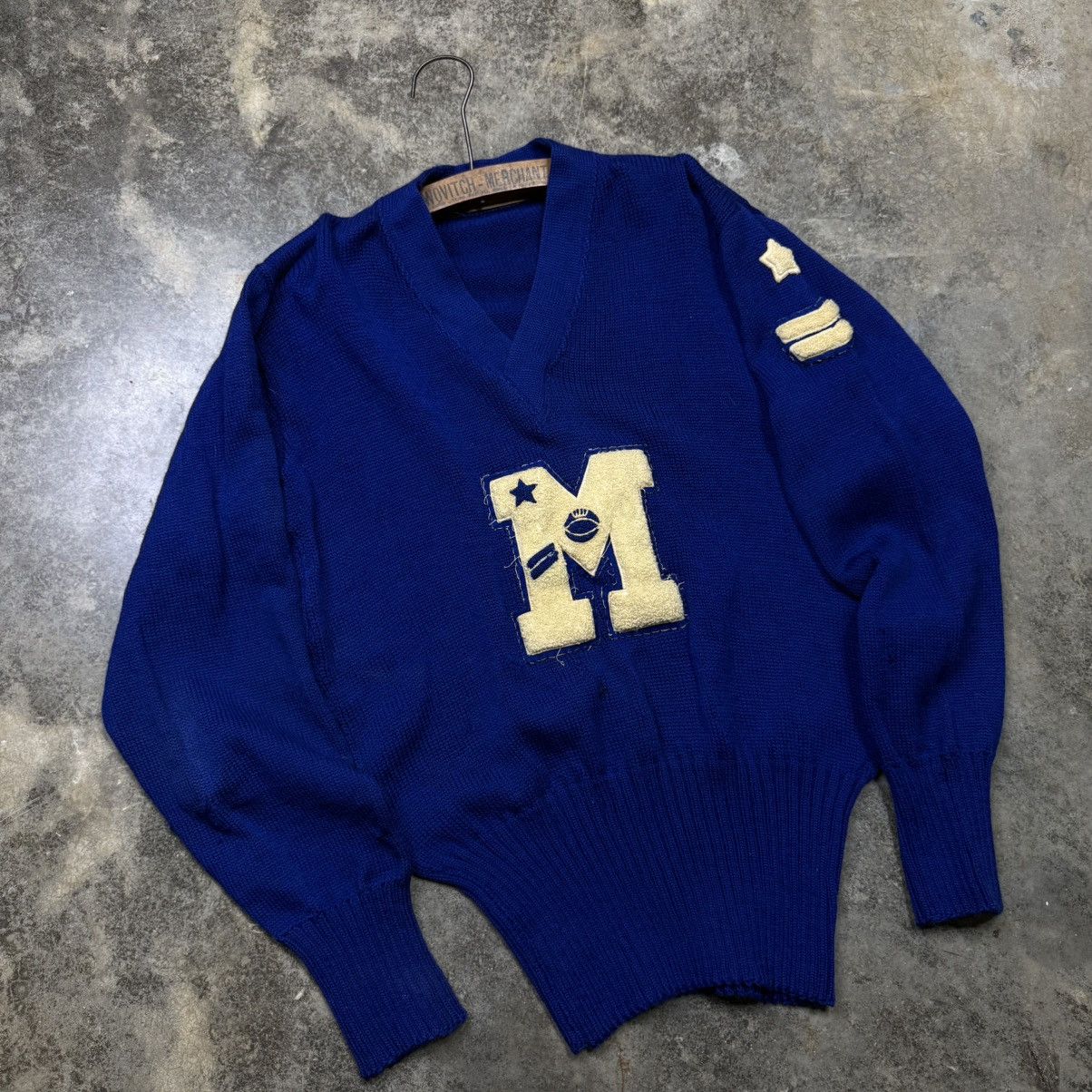 Vintage vintage 50s 60s blue v neck knitted sweater pullover Size US M / EU 48-50 / 2 - 1 Thumbnail