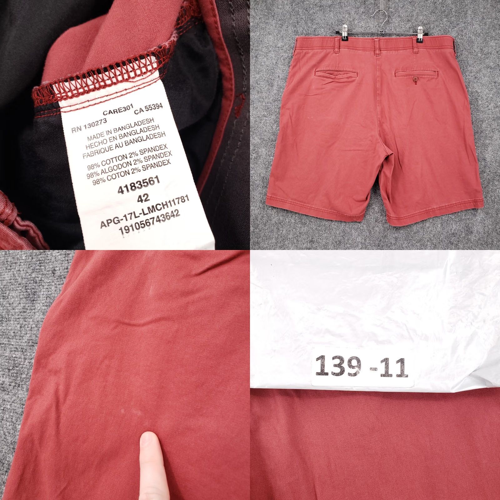 Lee Lee Shorts Mens 42 Red Chino Bermuda Flat Front Stretch Extreme Comfort Size US 42 / EU 58 - 8 Thumbnail