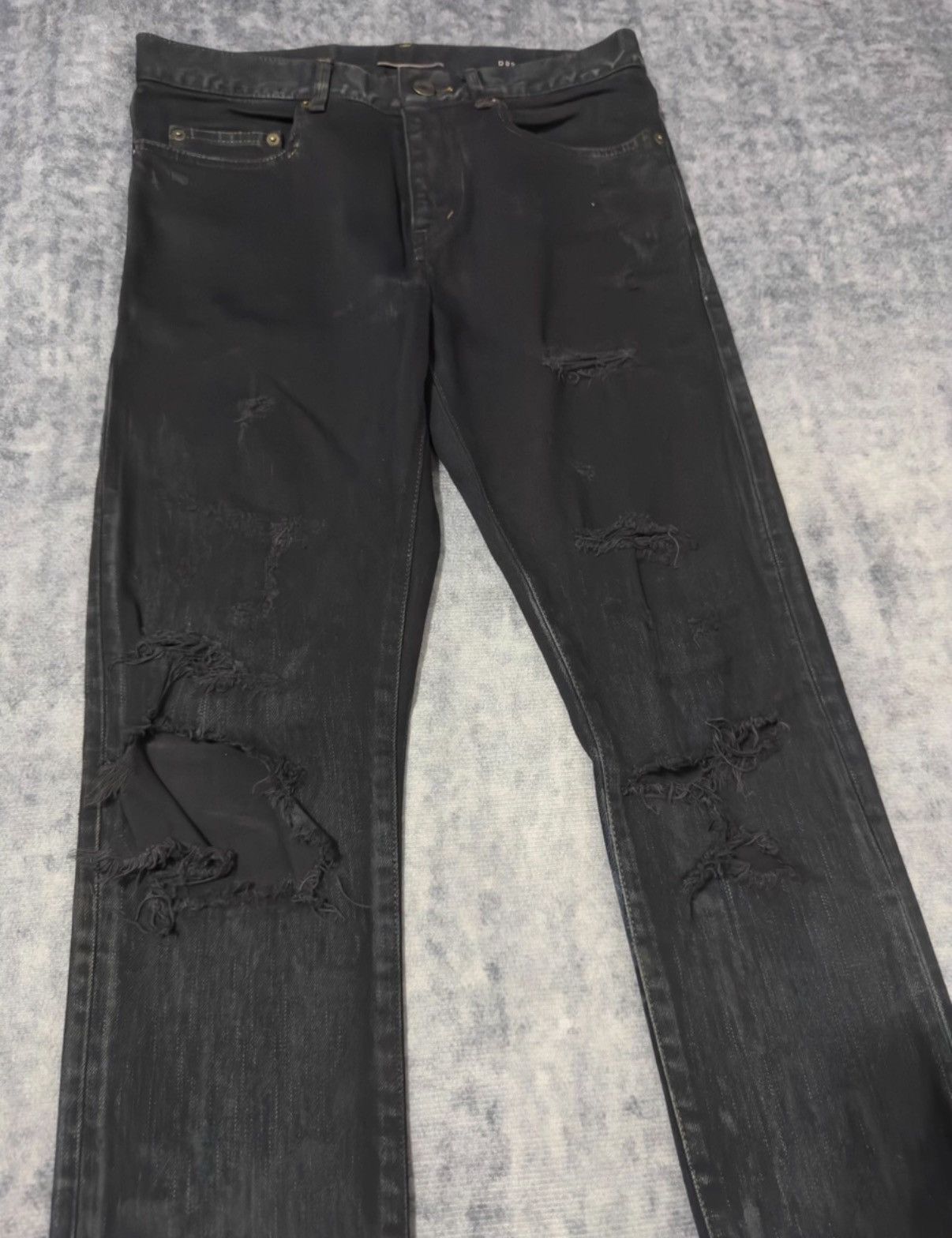 Saint Laurent Paris SLP 15SS Black Mud Oil Stain Heavy Destroyed Jeans Size US 29 - 3 Thumbnail