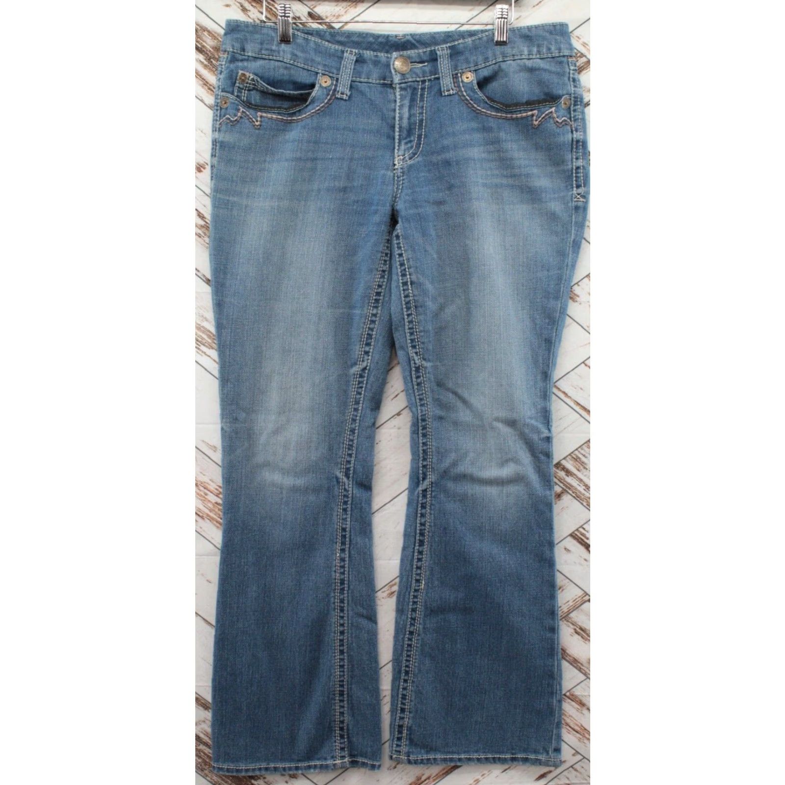 Vintage Seven 7 Jeans Women 12 Blue Denim Boot Cut Embroidered Mid-Rise Stretch Size 34" / US 12 / IT 48 - 2 Thumbnail