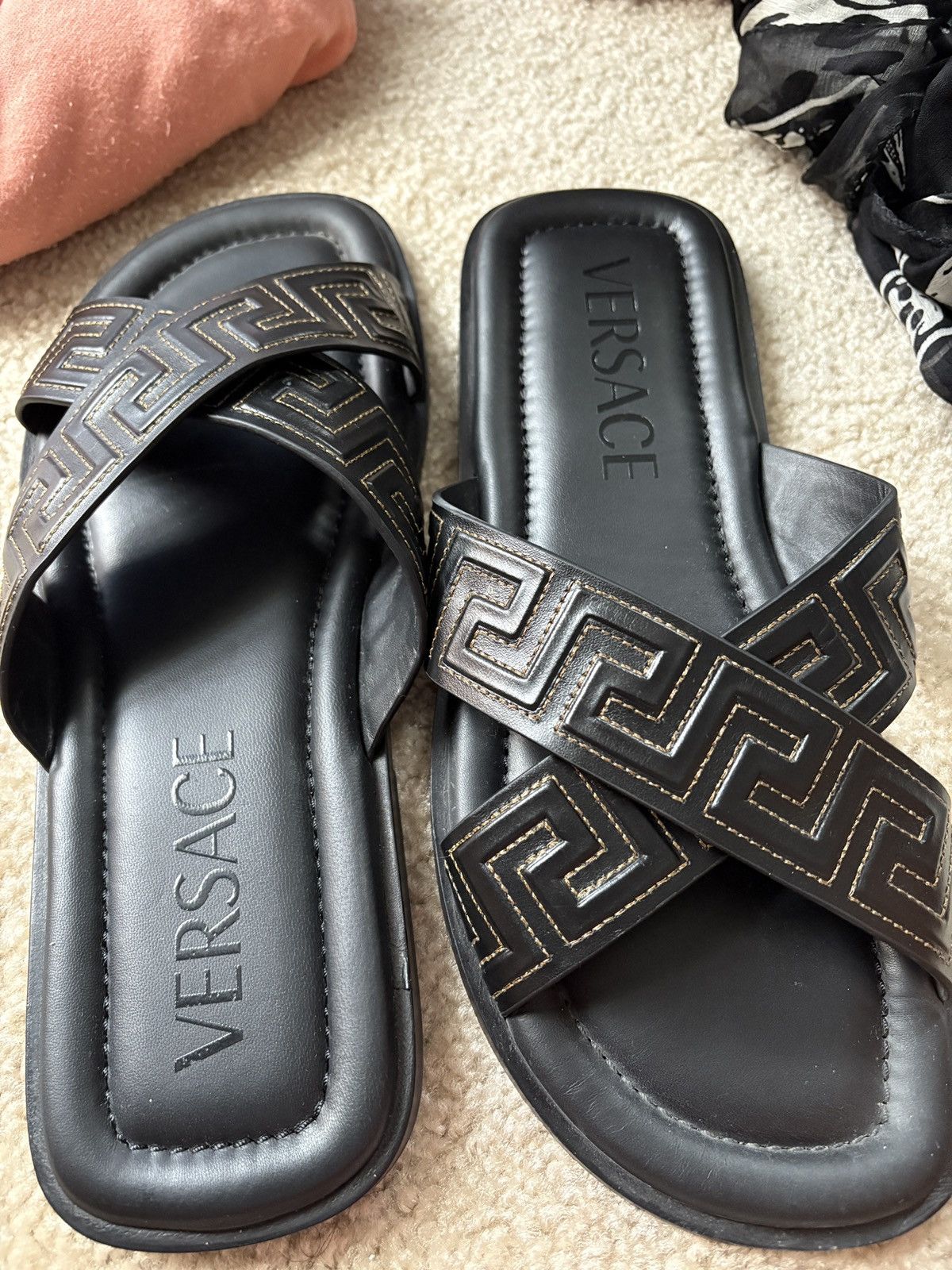 Versace Versace Men Greca Leather slides Size US 12 / EU 45 - 1 Thumbnail