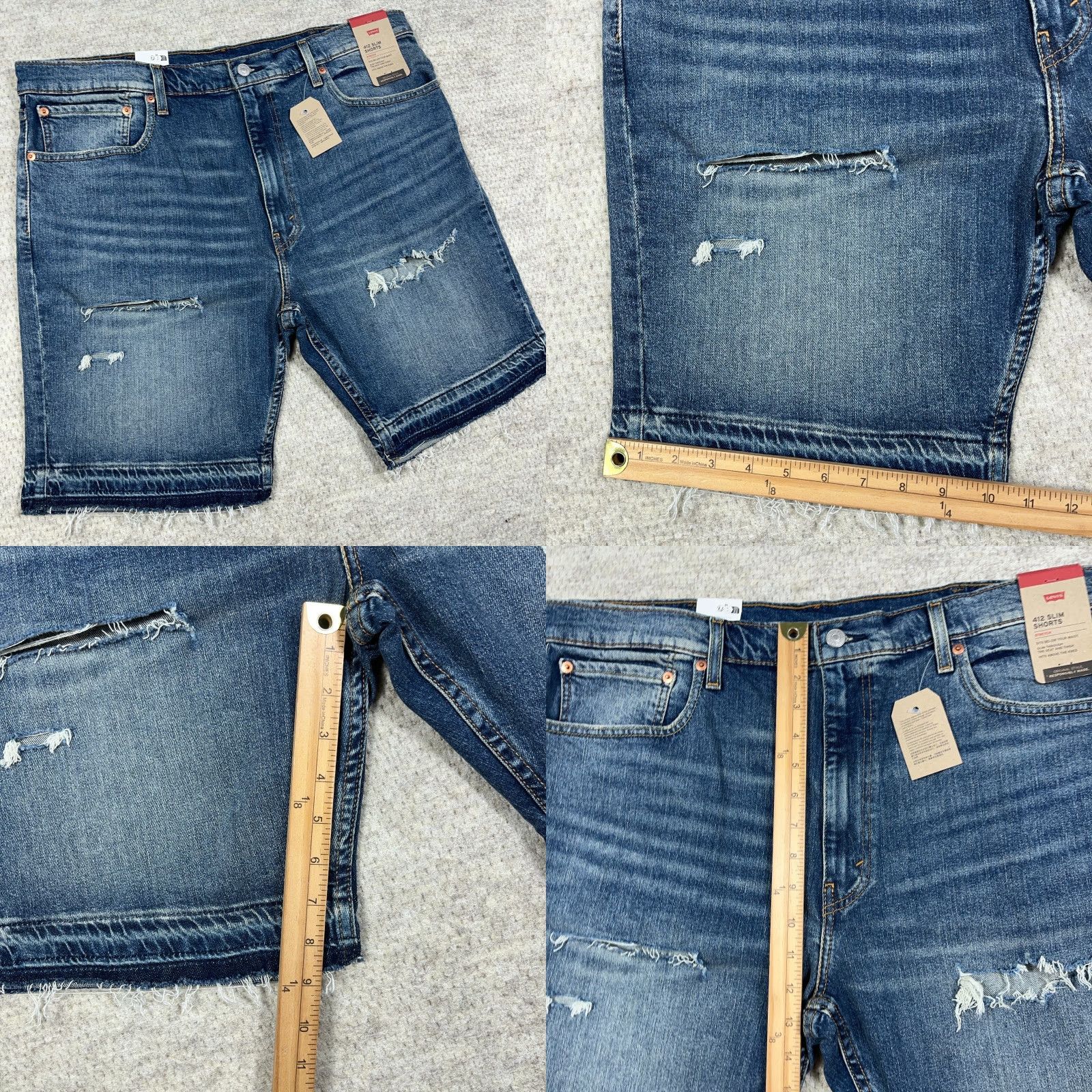 Levi's Levi's 412 Shorts Men Slim Fit Denim Blue 40 Med Wash Distressed 5-Pocket Bermuda Zip Front Casual Jeans Shorts Size US 40 / EU 56 - 8 Thumbnail