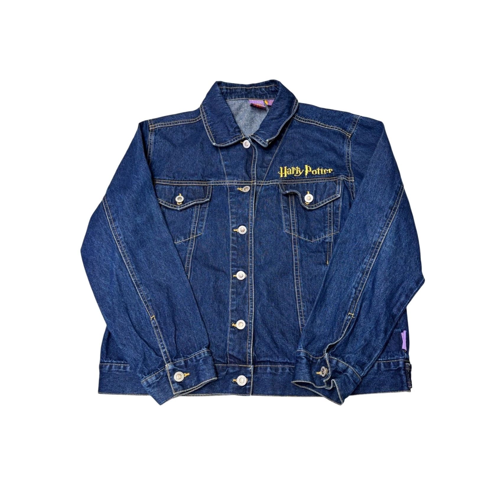 Vintage Harry Potter Gryffindor Denim Jacket Blue Cotton Large Cotton Button Embroidered Logo 90s Wizarding World Womens Jacket Size L / US 10 / IT 46 - 2 Thumbnail