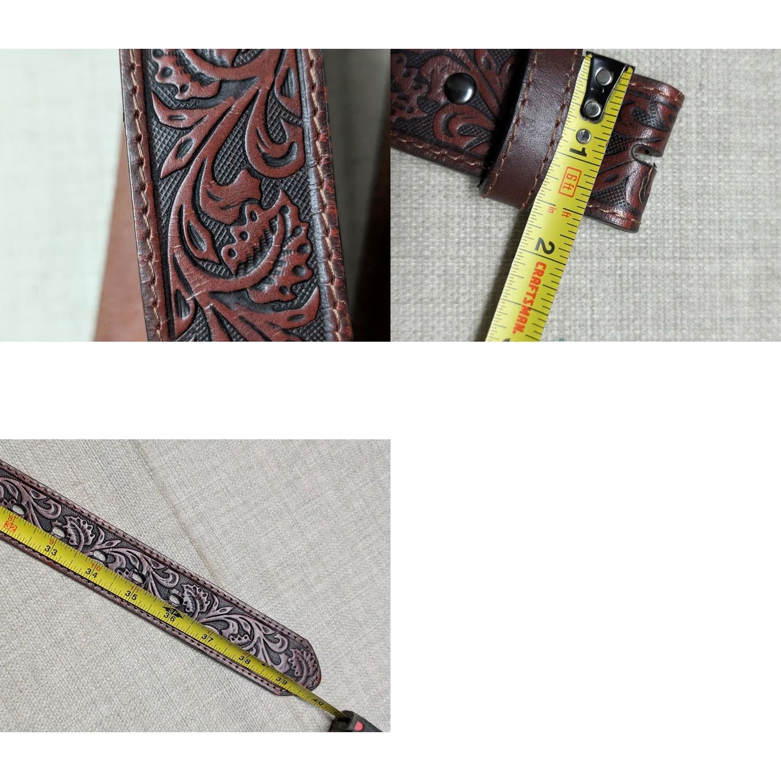 Ariat VINTAGE Ariat belt Tooled leather Western belt 34 Brown Mens 1-1/2" width Southwestern Cowboy Buckle belt 39.5" total length 31.5-35.5 belt holes Size 34 - 8 Thumbnail