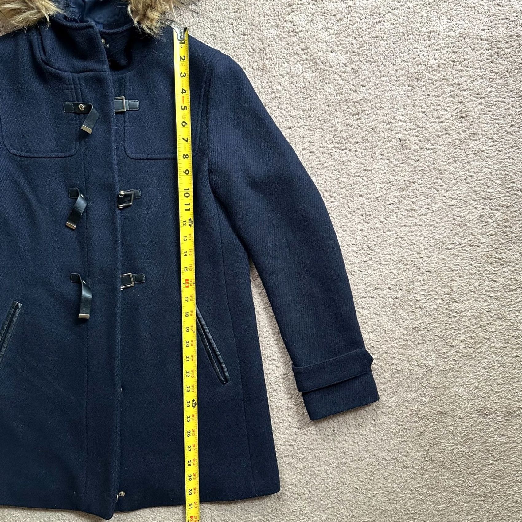 Cole Haan Cole Haan Coat Womens 6 Navy Blue Wool Blend Full Zip Faux Fur Hood Jacket Size M / US 6-8 / IT 42-44 - 7 Thumbnail