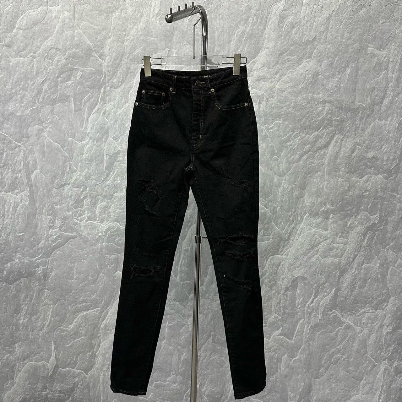 saint laurent black skinny distressed jeans
