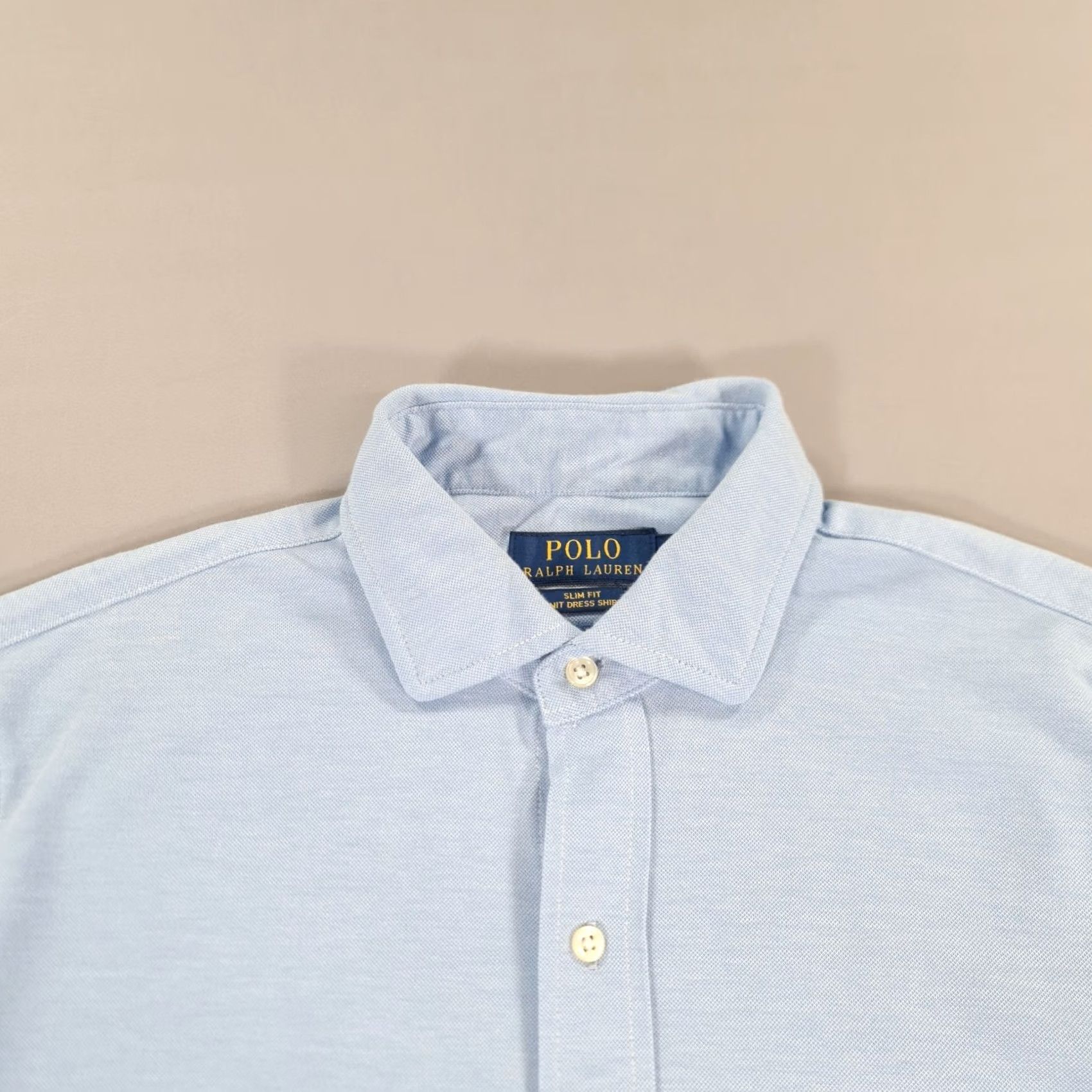 Polo Ralph Lauren Polo Ralph Lauren Mens Shirt Blue Medium Slim Fit Knit Dress Shirt Button Up Size 40R - 2 Thumbnail