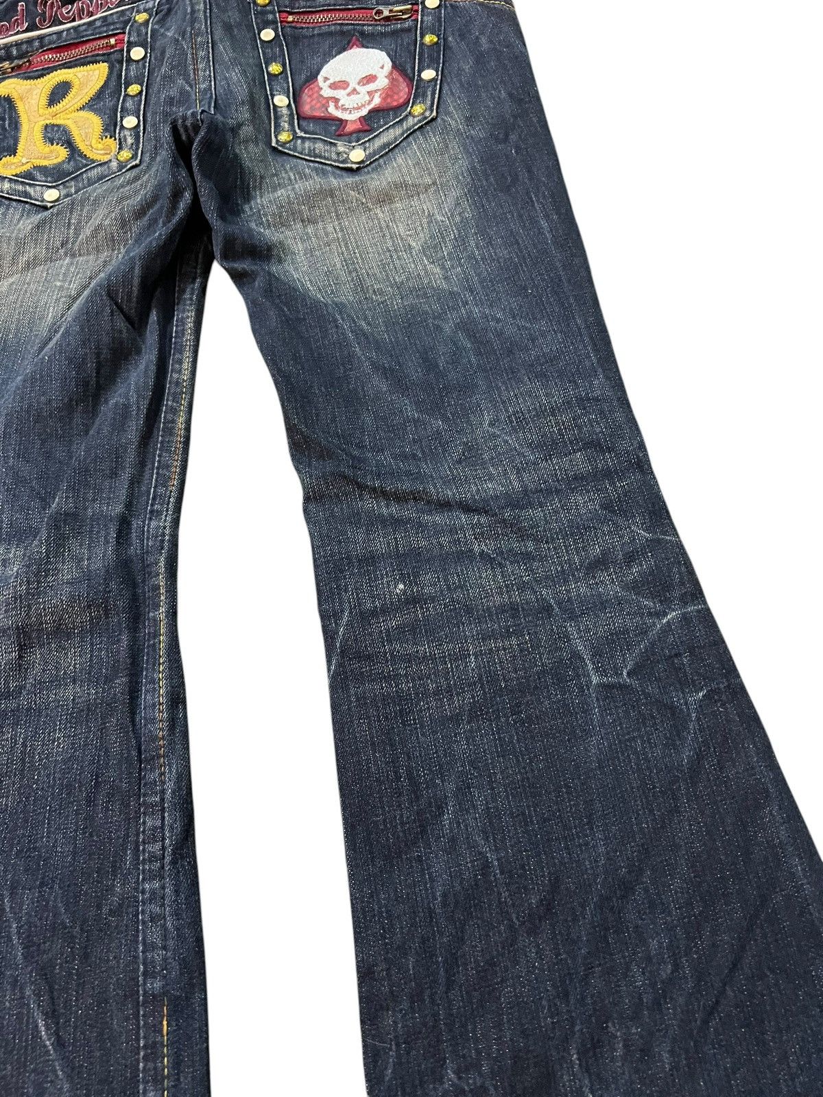 Japanese Brand Flare Redpepper Embroidery Skull Mud Wash Lowrise Jean Size US 31 - 15 Thumbnail